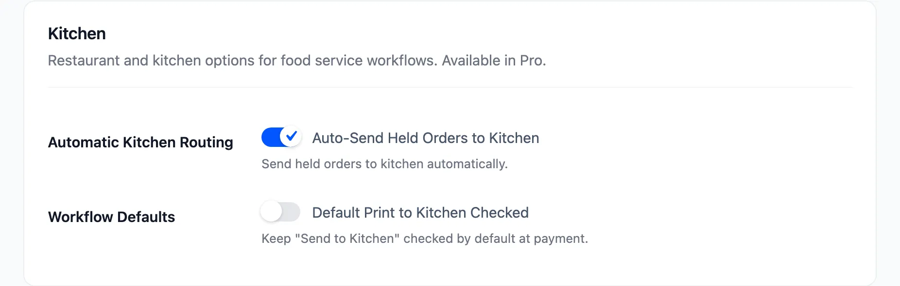 The Kitchen section of the General tab