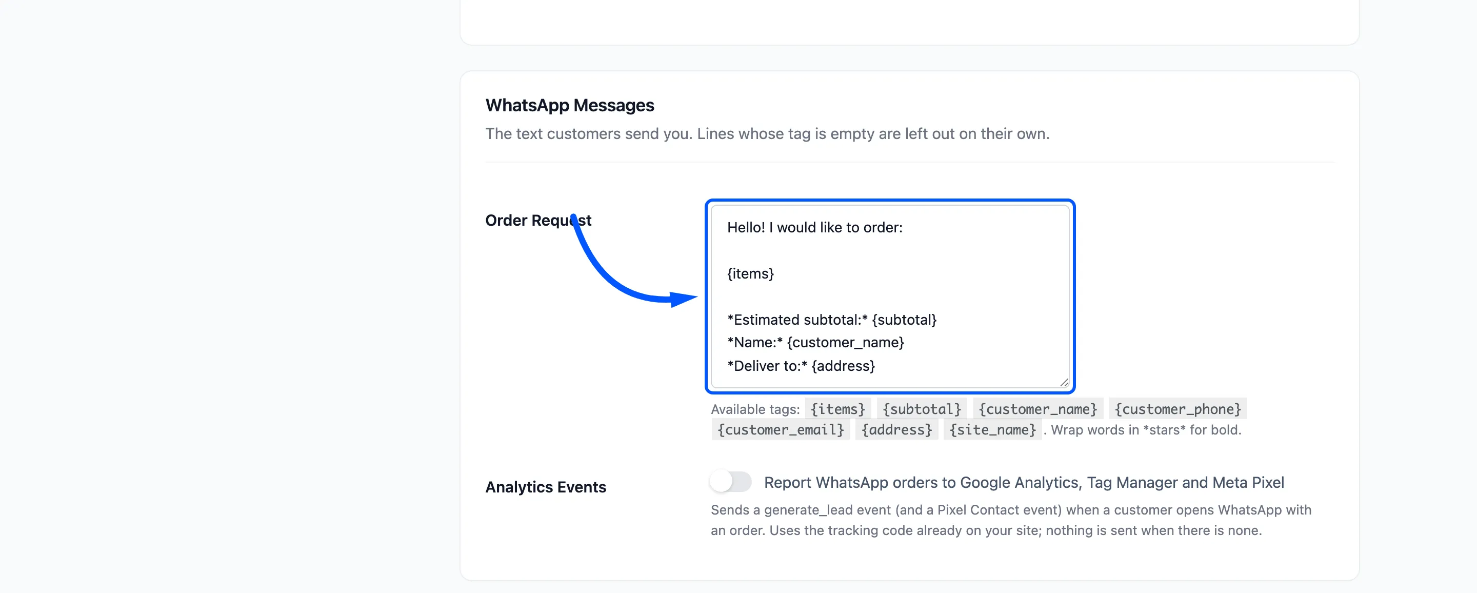 The Order Request field boxed on the General tab
