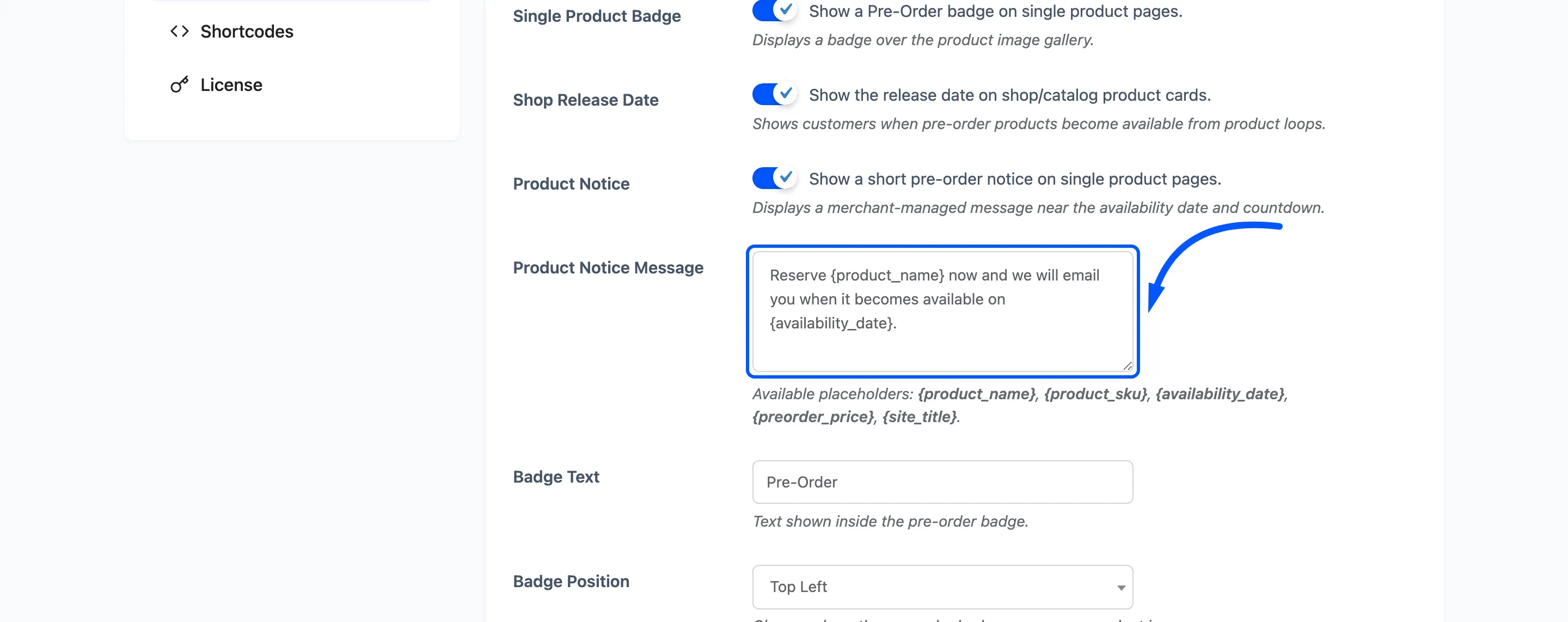 The global notice message field