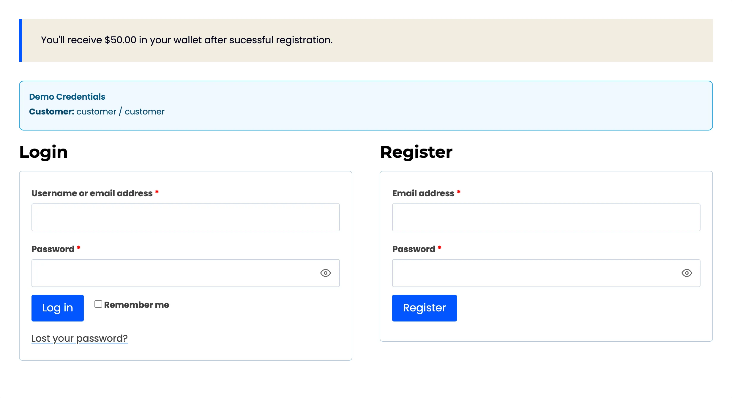 The My Account login page a guest lands on when guest ordering is off