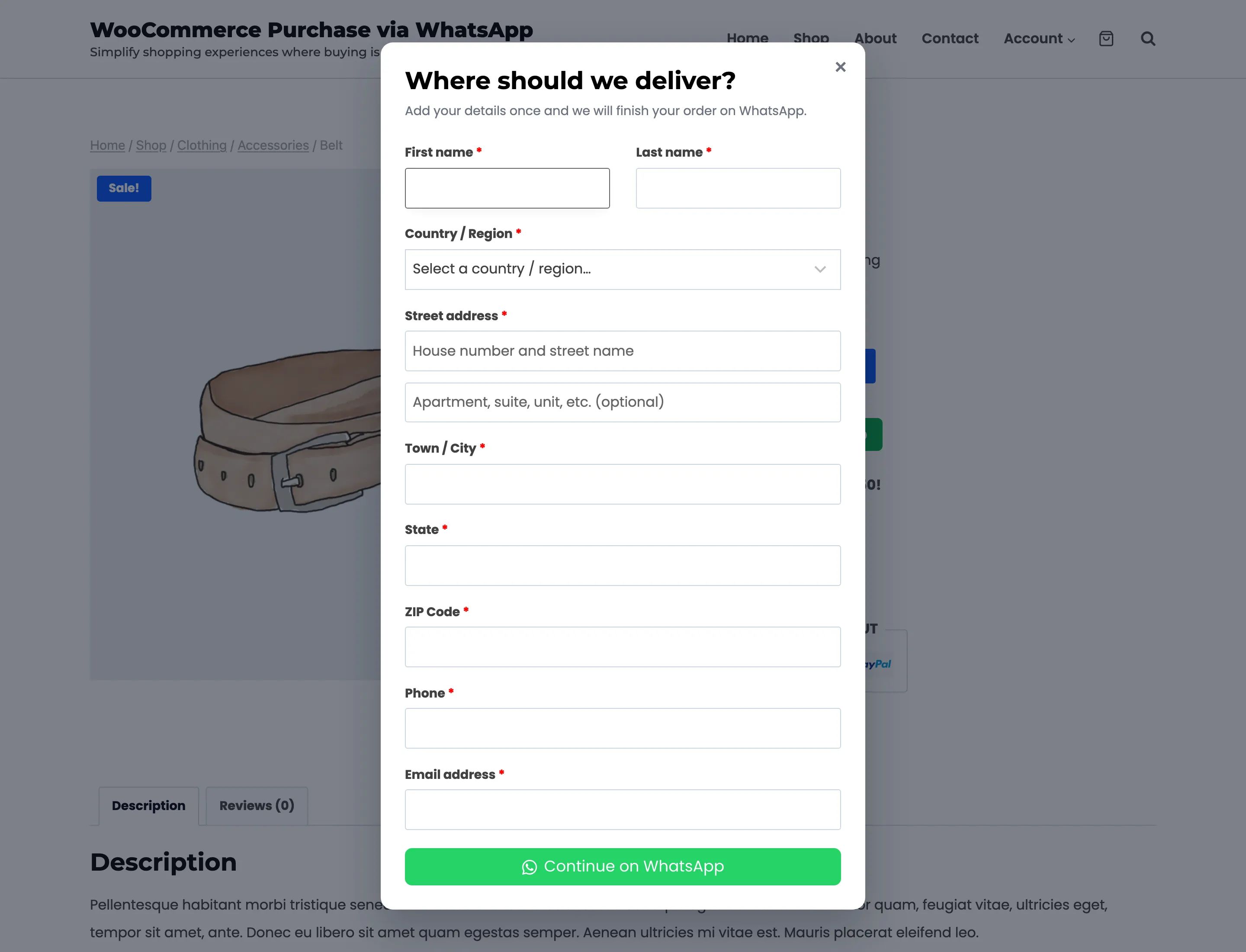 The Where should we deliver popup, empty