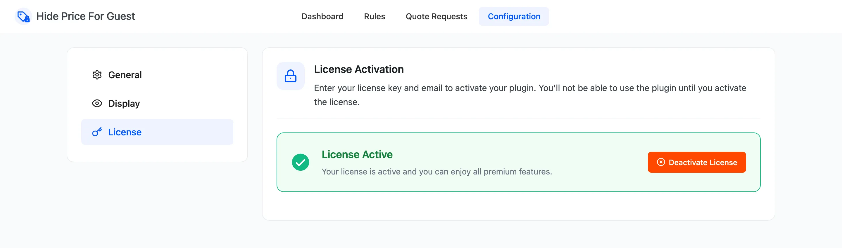The License tab showing License Active