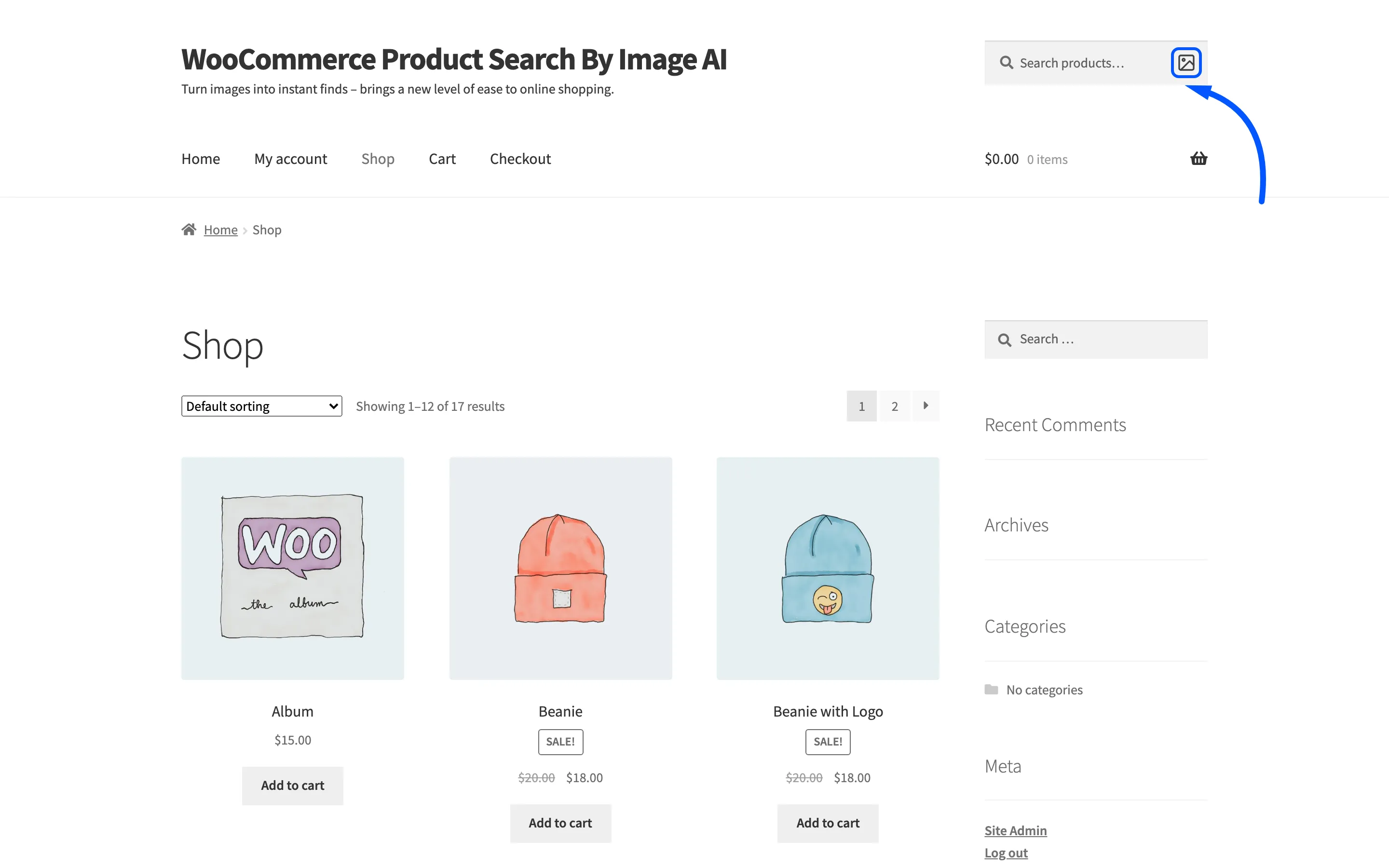 The camera icon inside the product search box