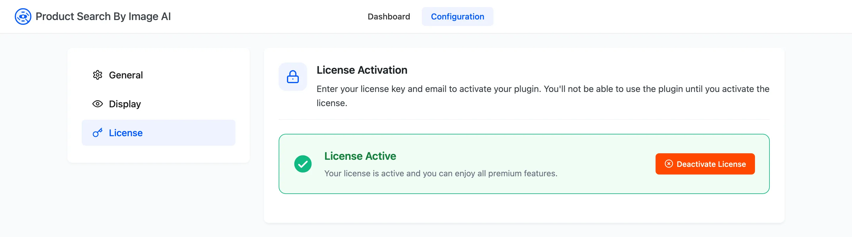 The License tab showing an active license