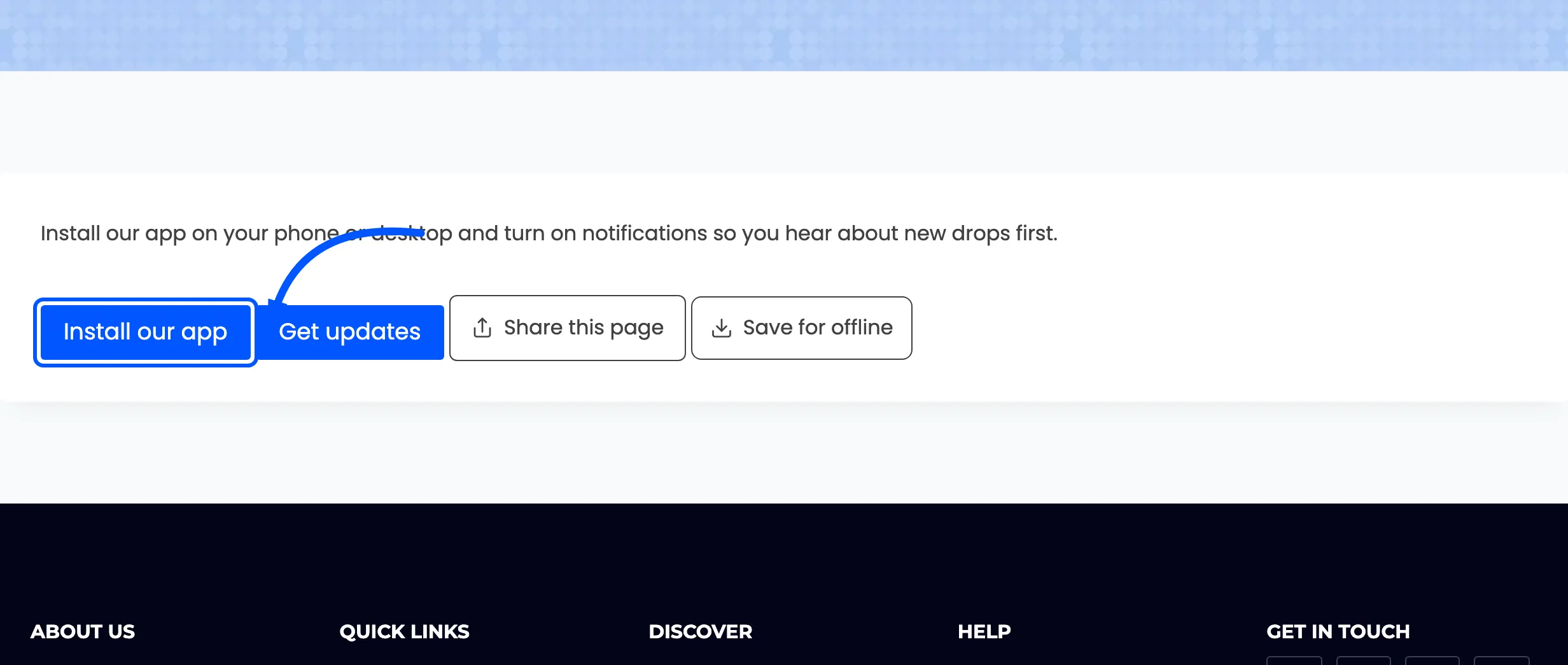 The install button on a page