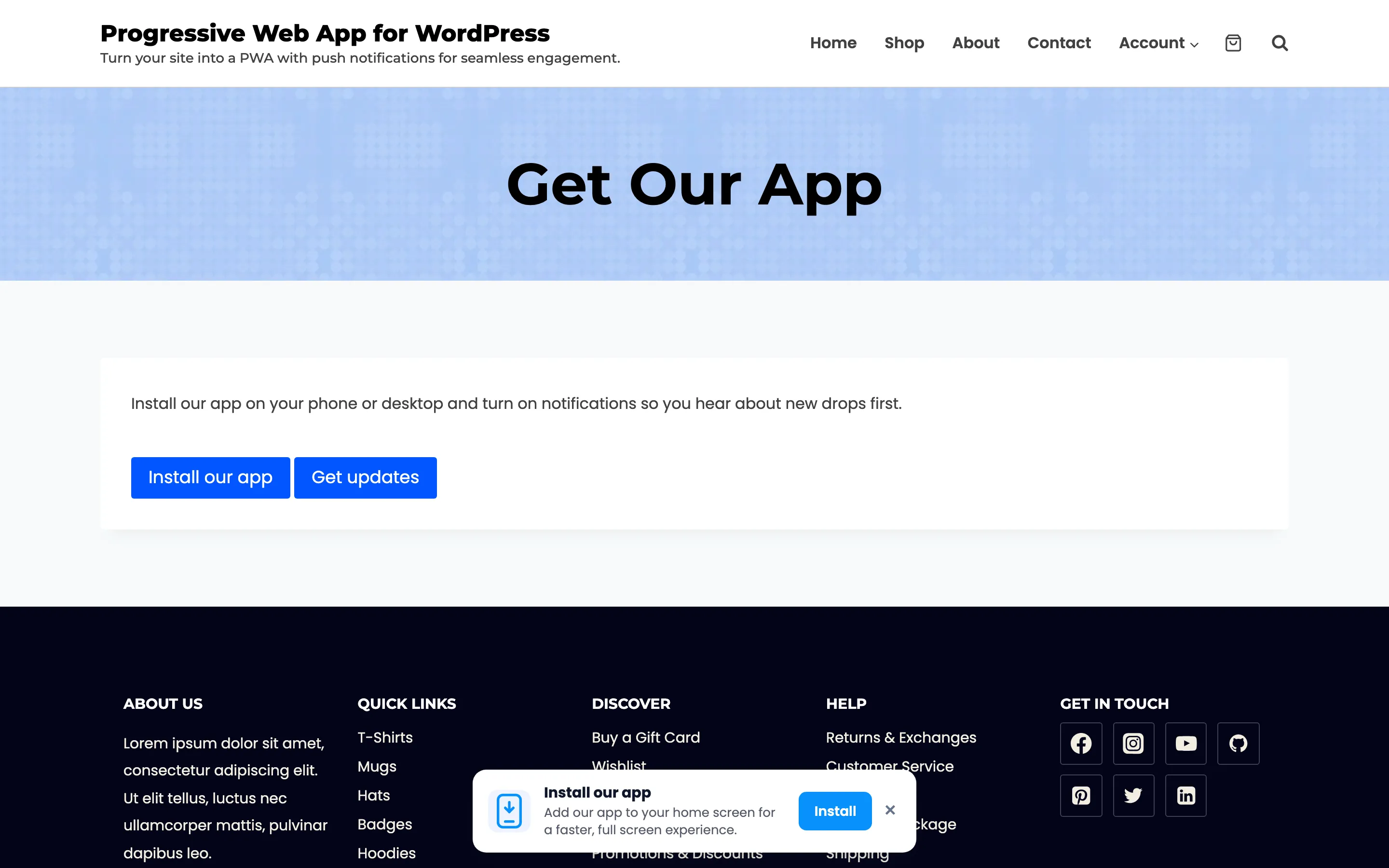 The install banner at the bottom of a storefront page