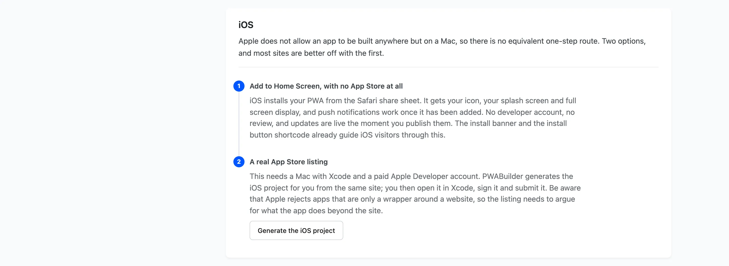 The iOS section