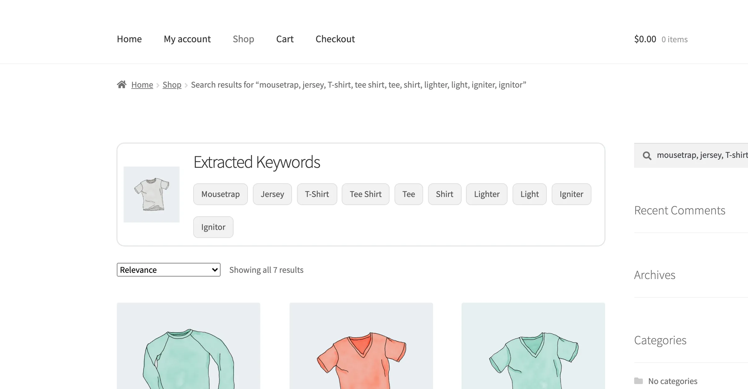 One keyword chip boxed on the results page