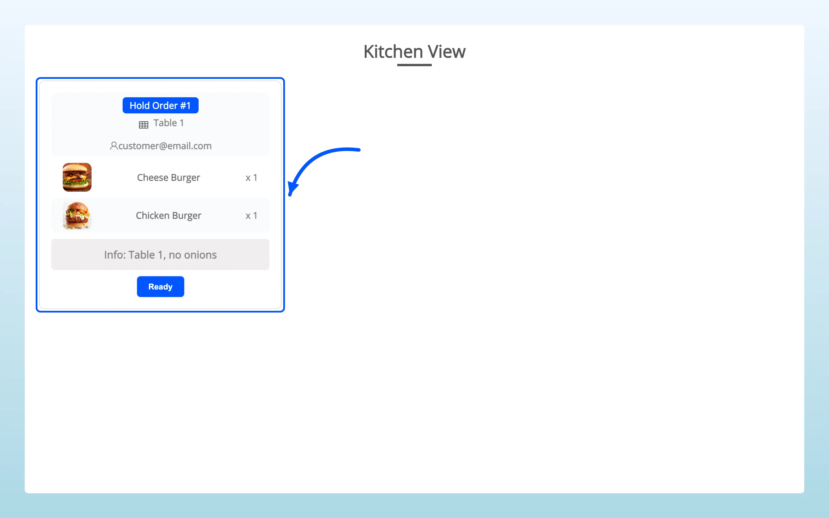 One order card on the Kitchen Display