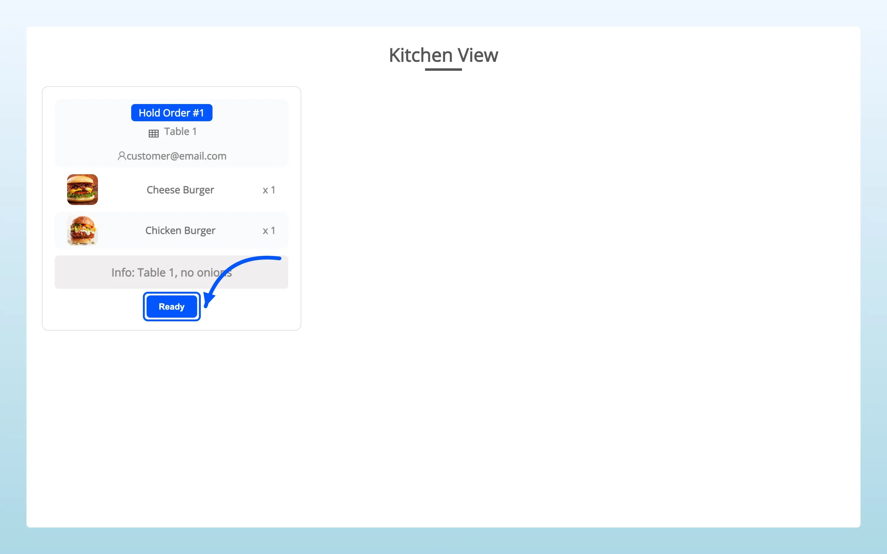 The Ready button on a kitchen order card