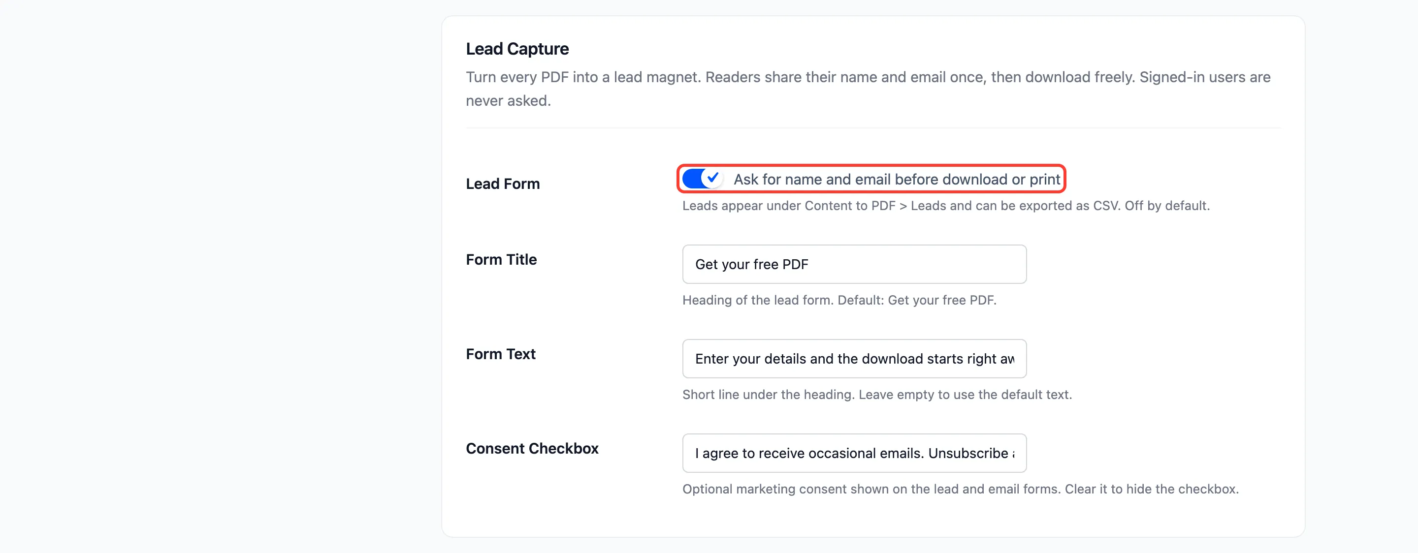 Lead Form ticked under Lead Capture