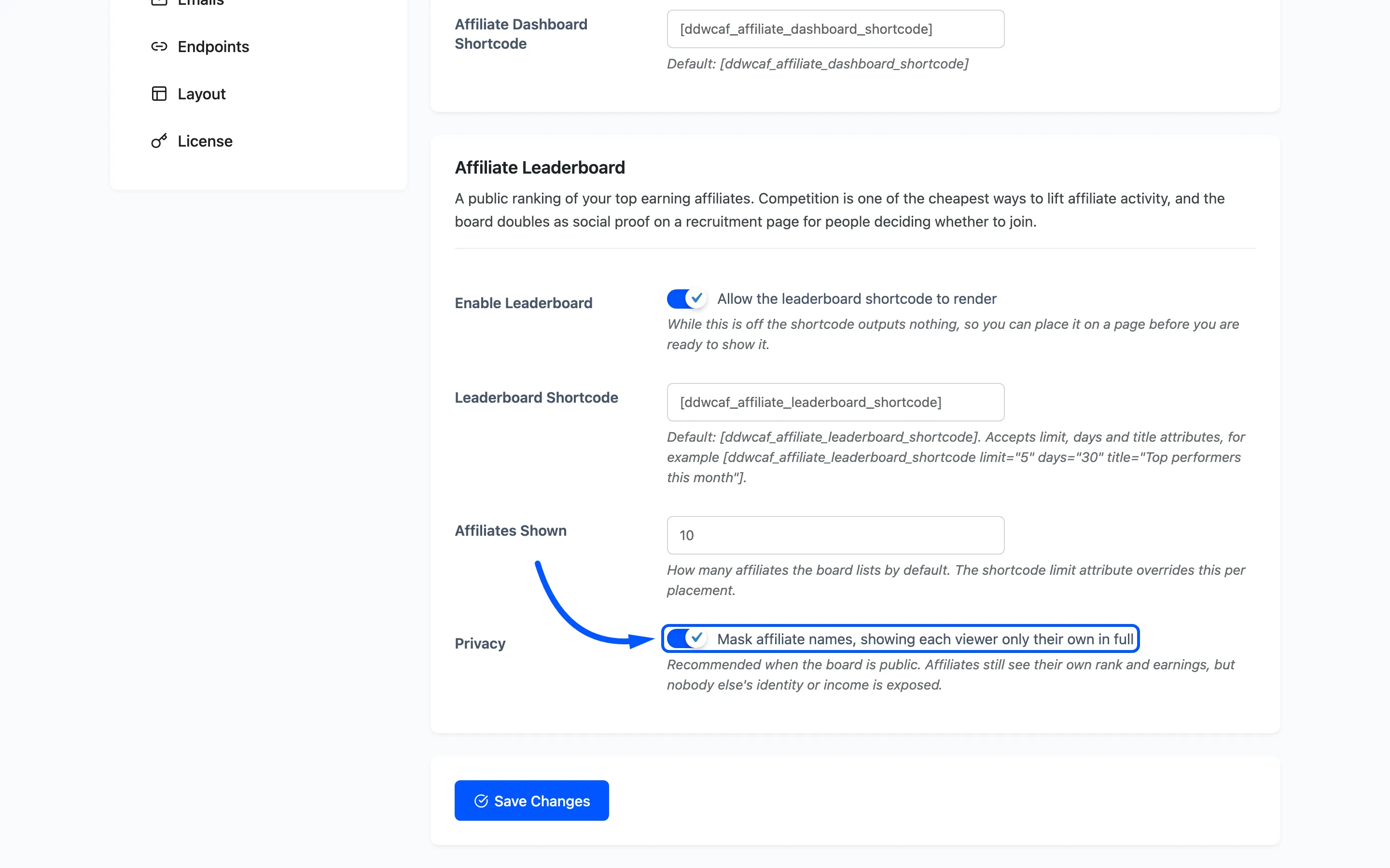 The Privacy checkbox highlighted