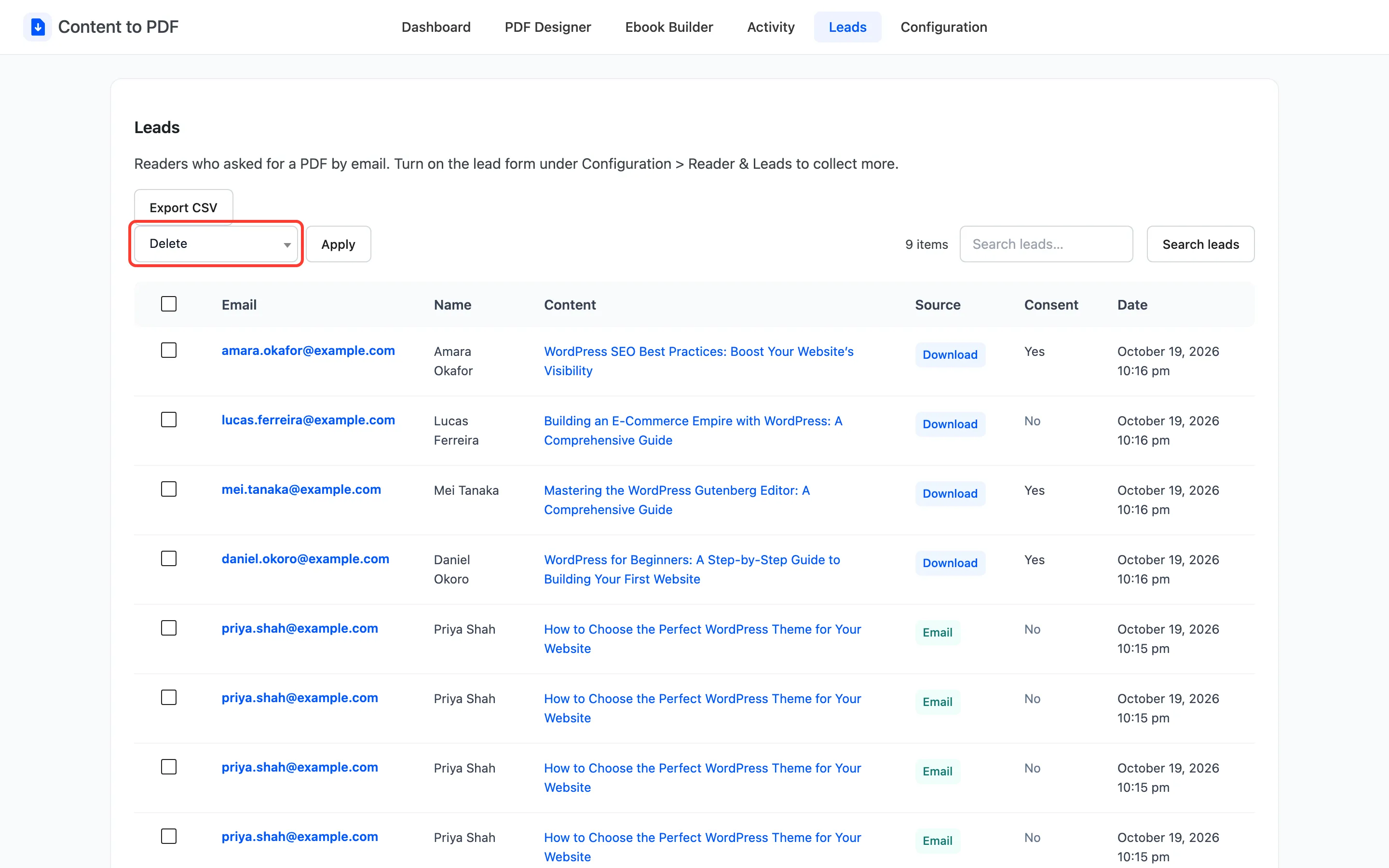 Delete chosen in Bulk actions