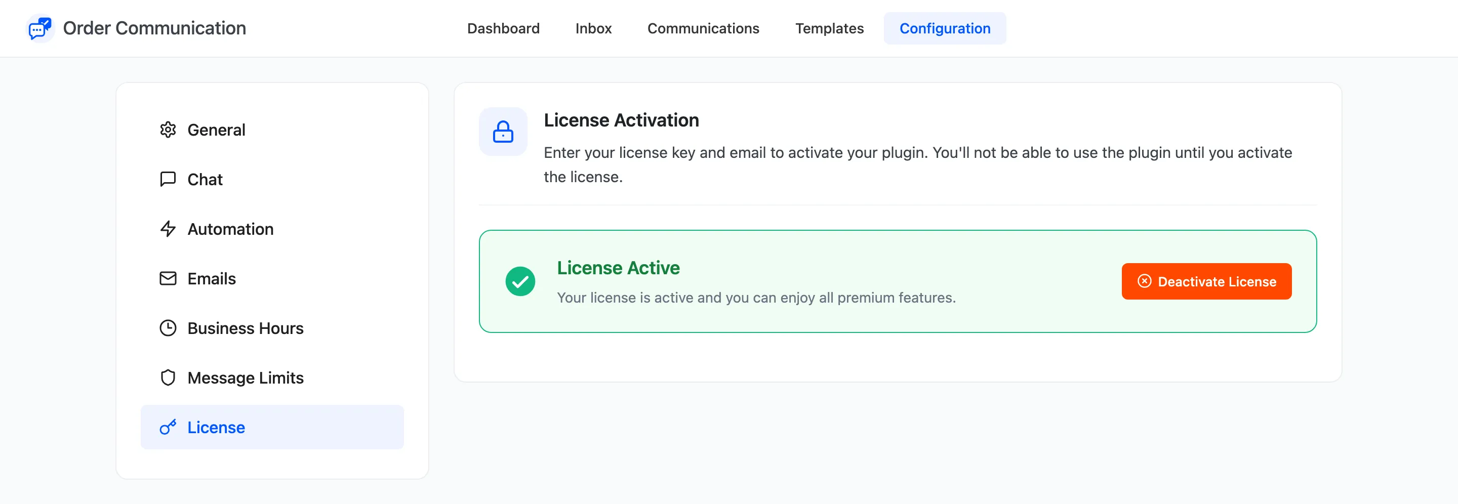 The License tab with an active license
