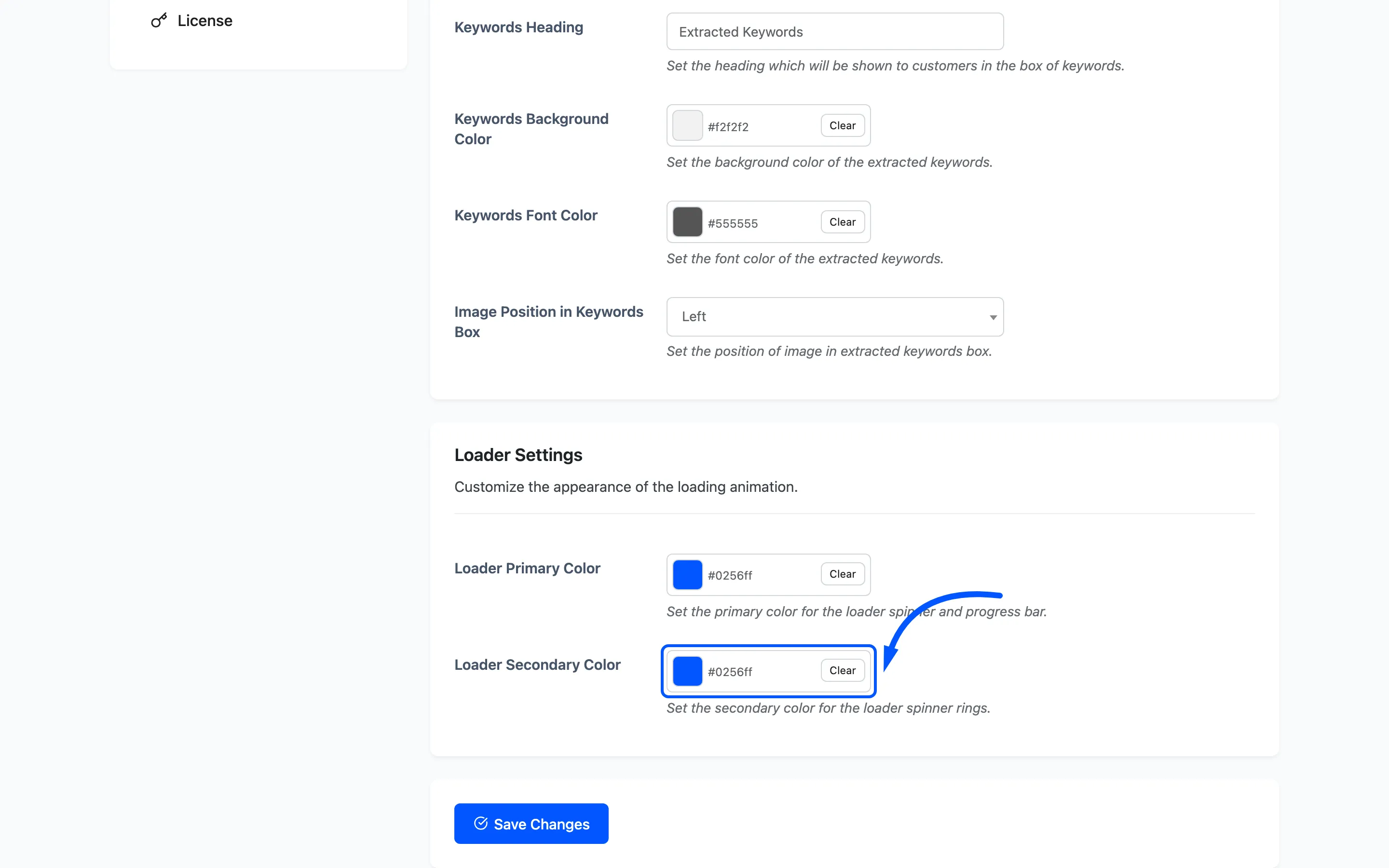 The Loader Secondary Color picker
