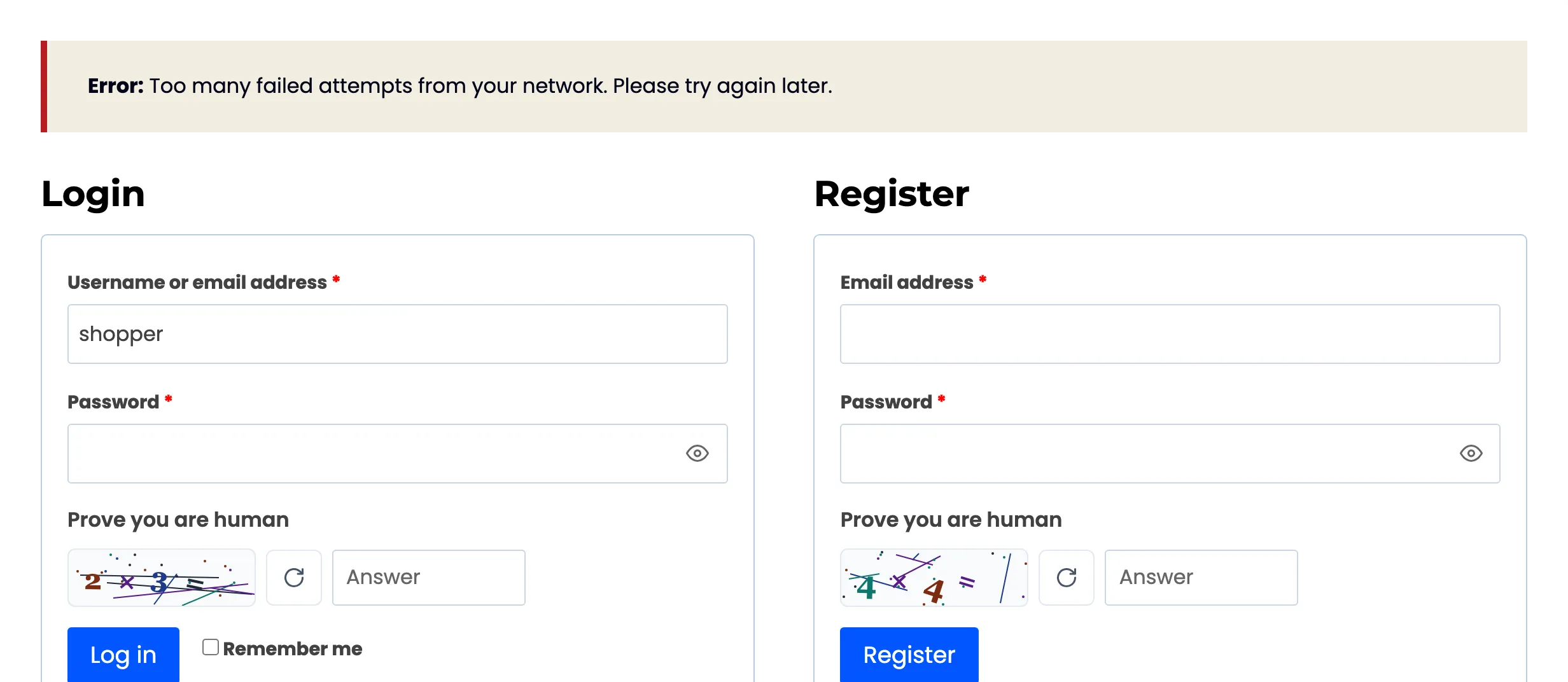 The My Account login refusing a locked-out visitor