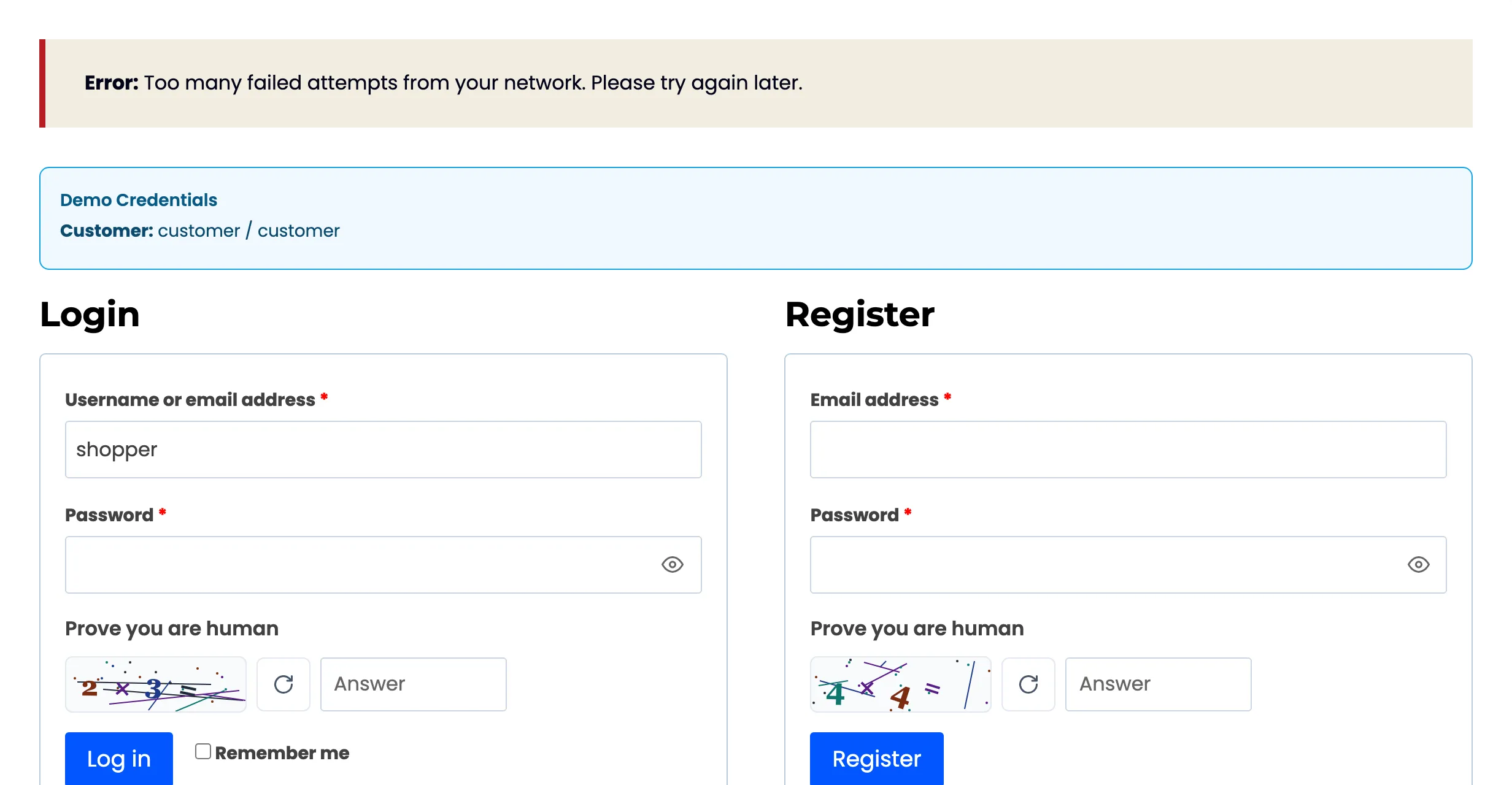 The My Account login refusing a locked-out visitor