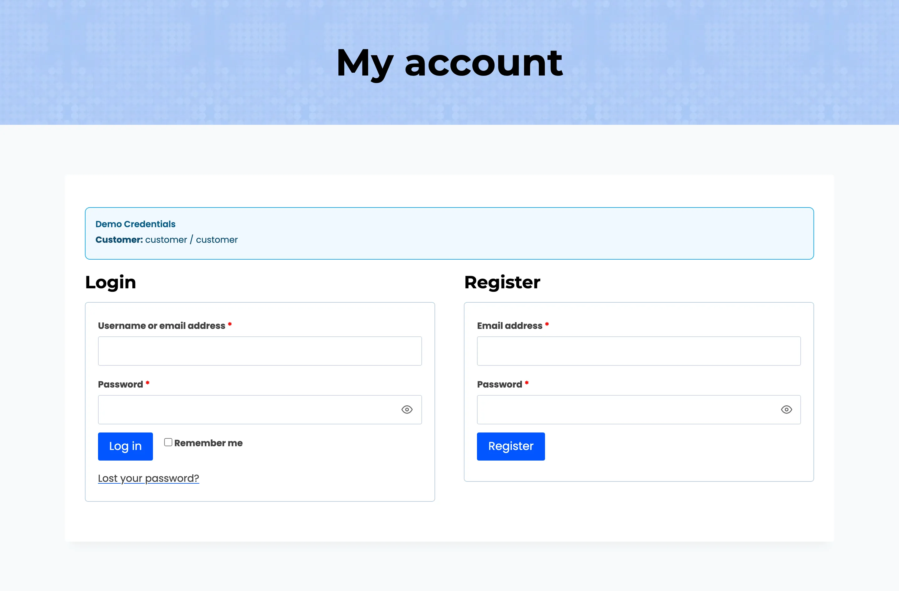 With Login Popup off, the button opens My Account with the login form
