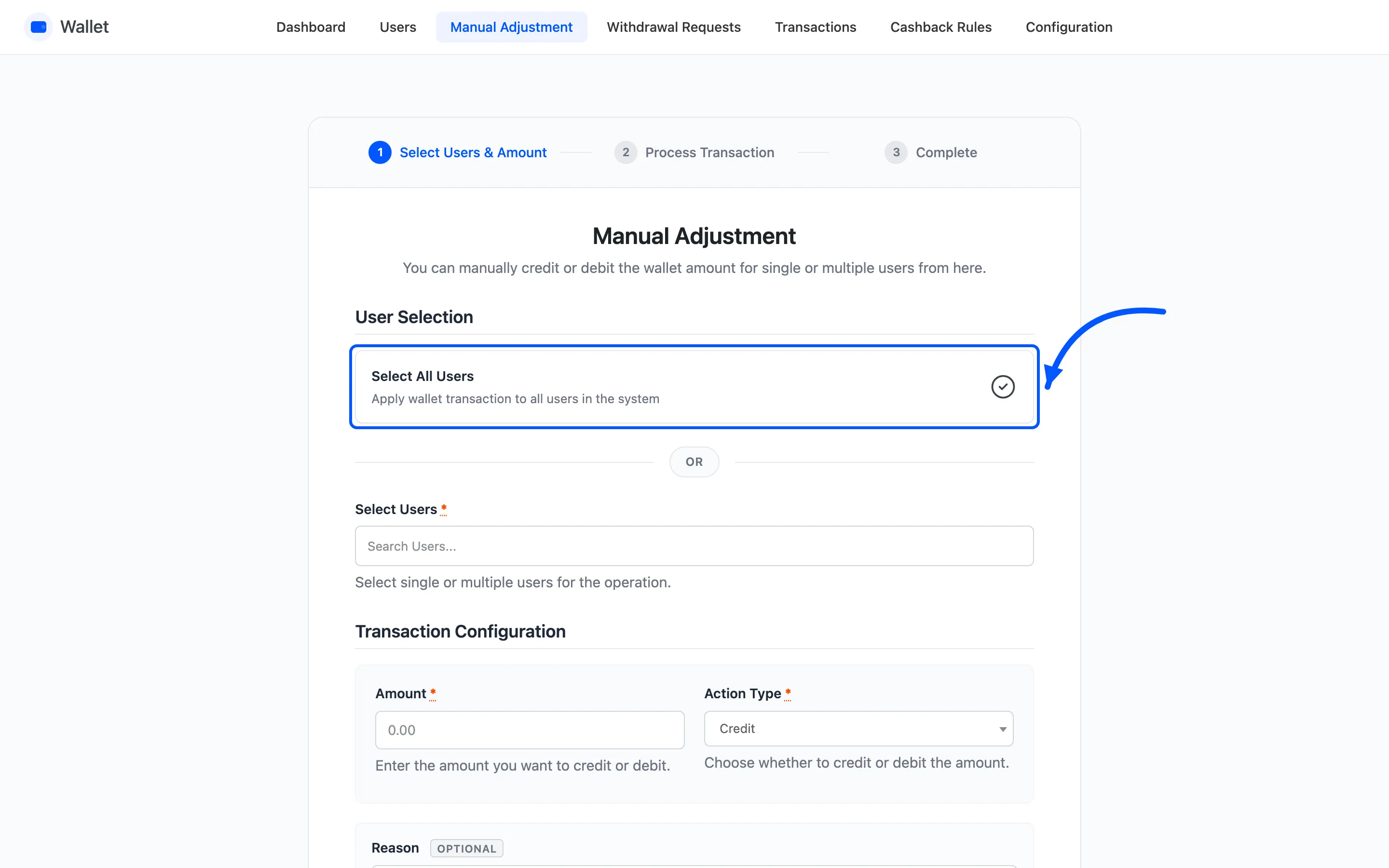 The Select All Users checkbox