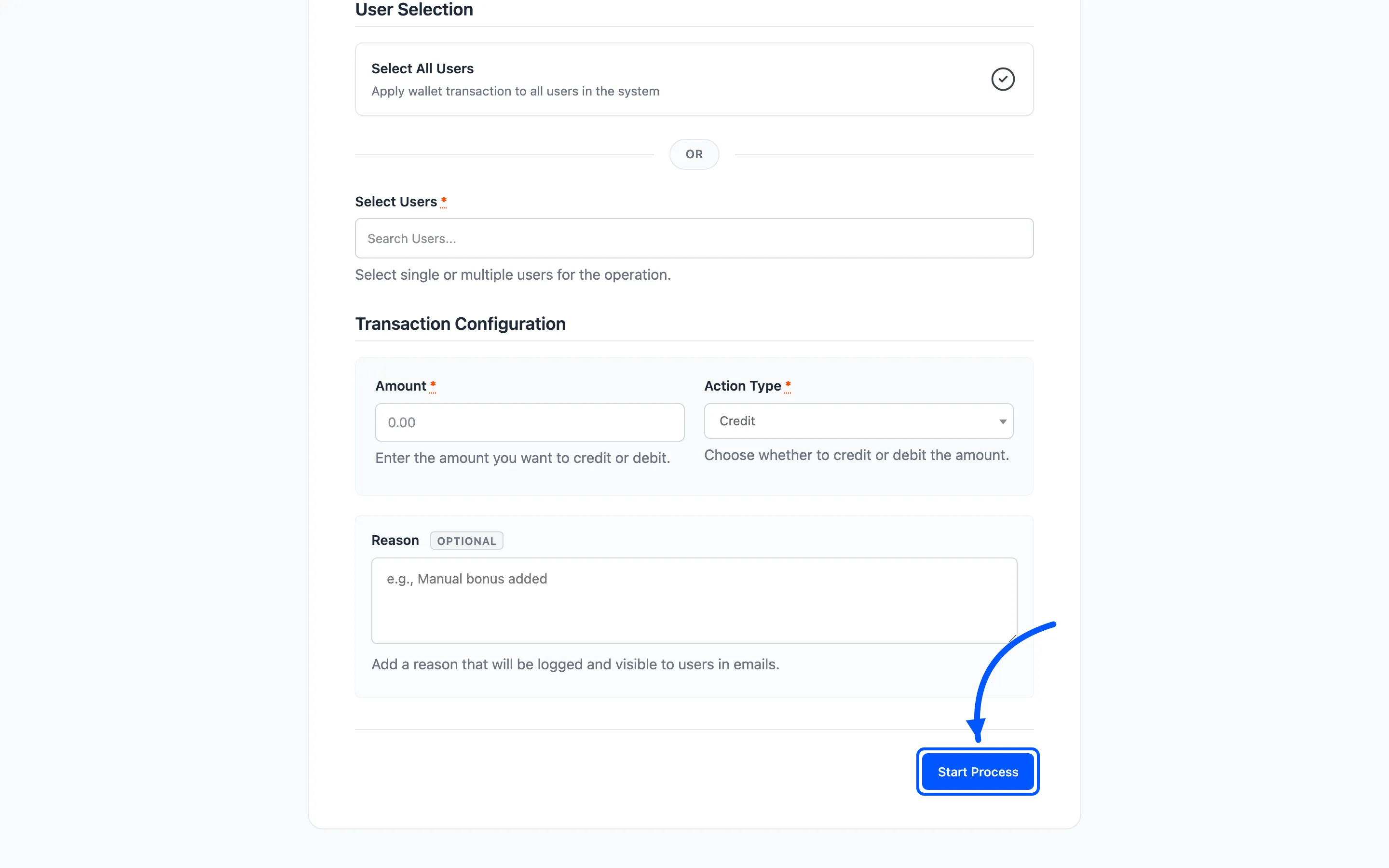 The Start Process button