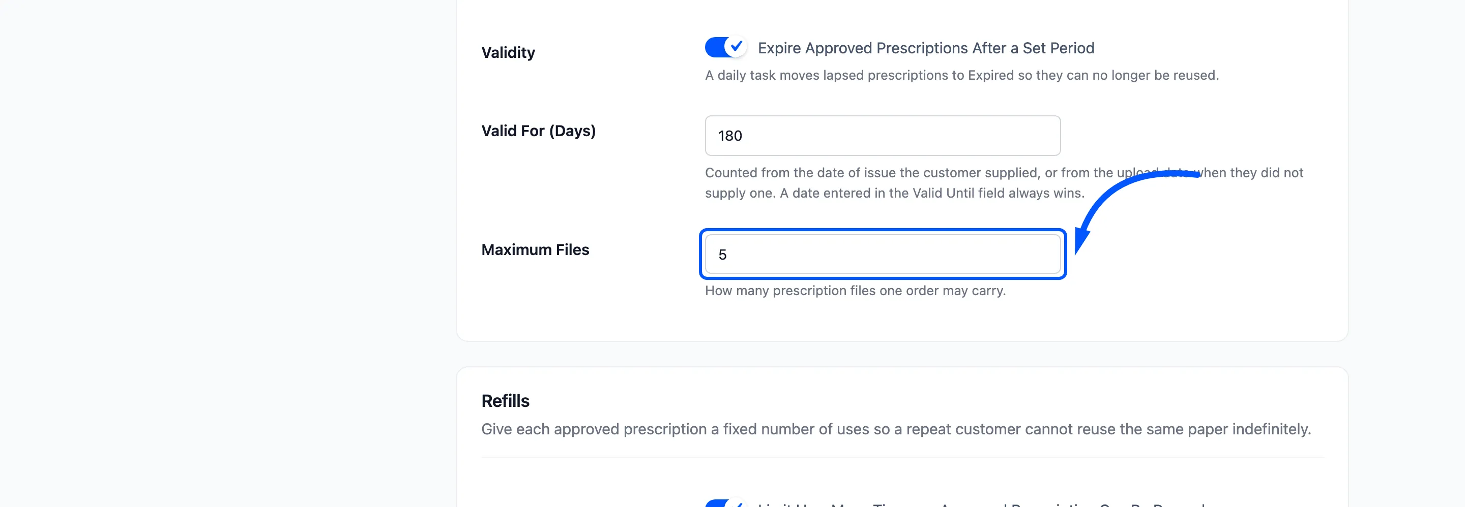 The Maximum Files field on the Prescription Rules tab