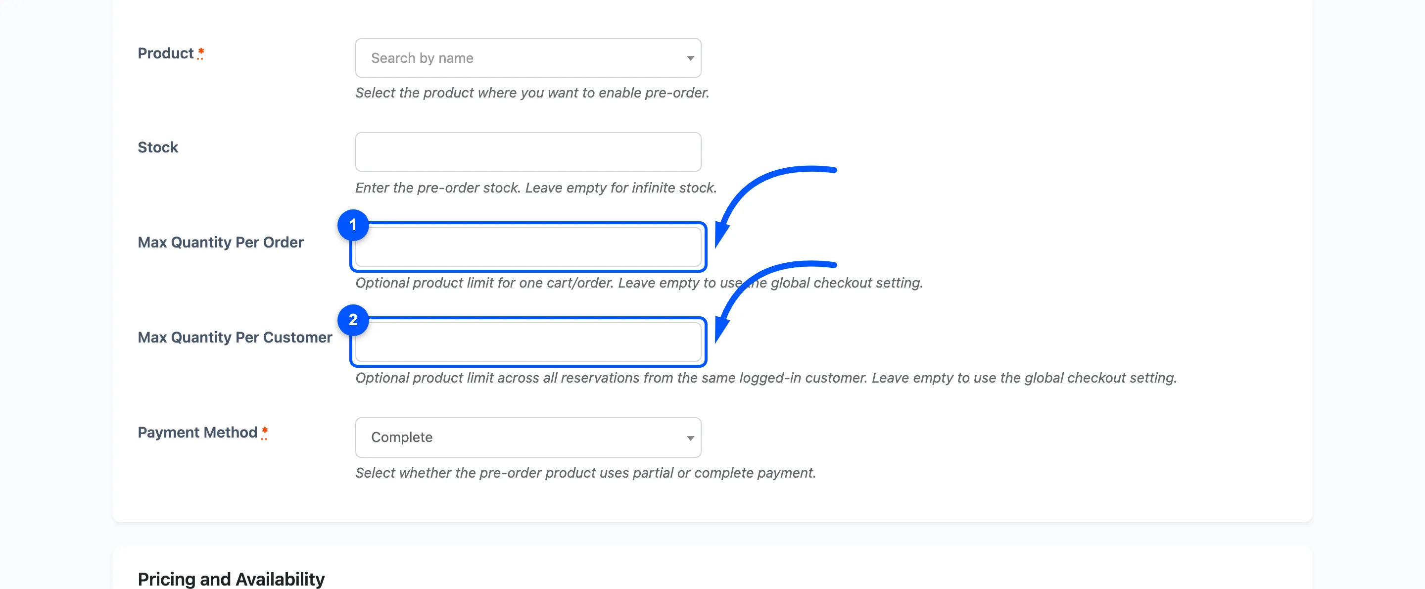 The product’s own two quantity fields