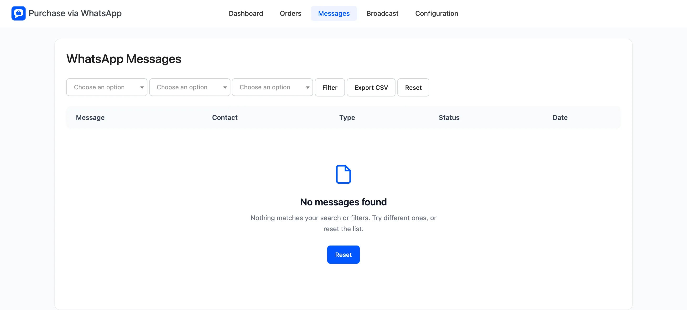 The Messages screen filtered to order updates, each with its delivery status
