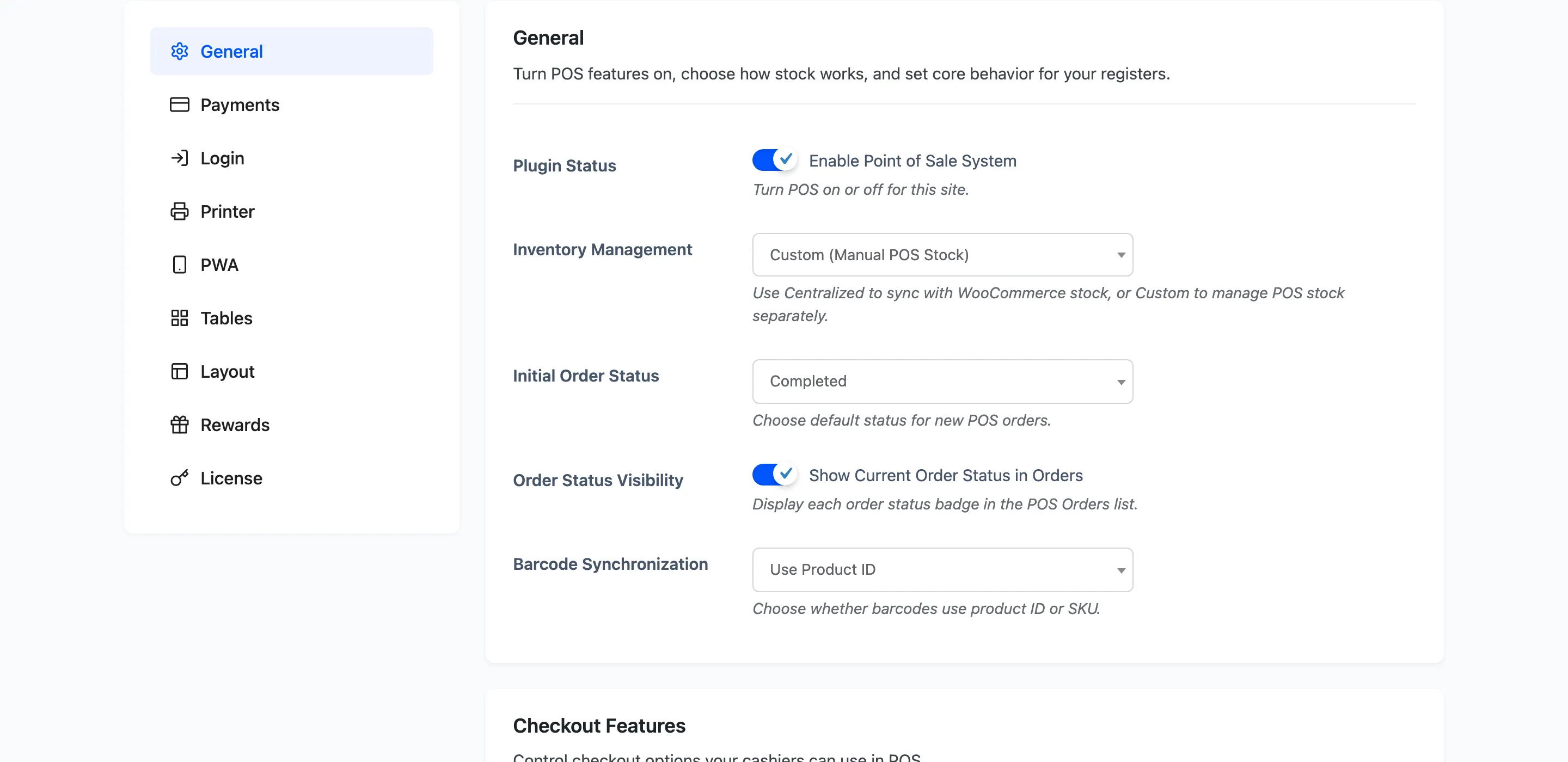 The General section of the MultiPOS configuration tab