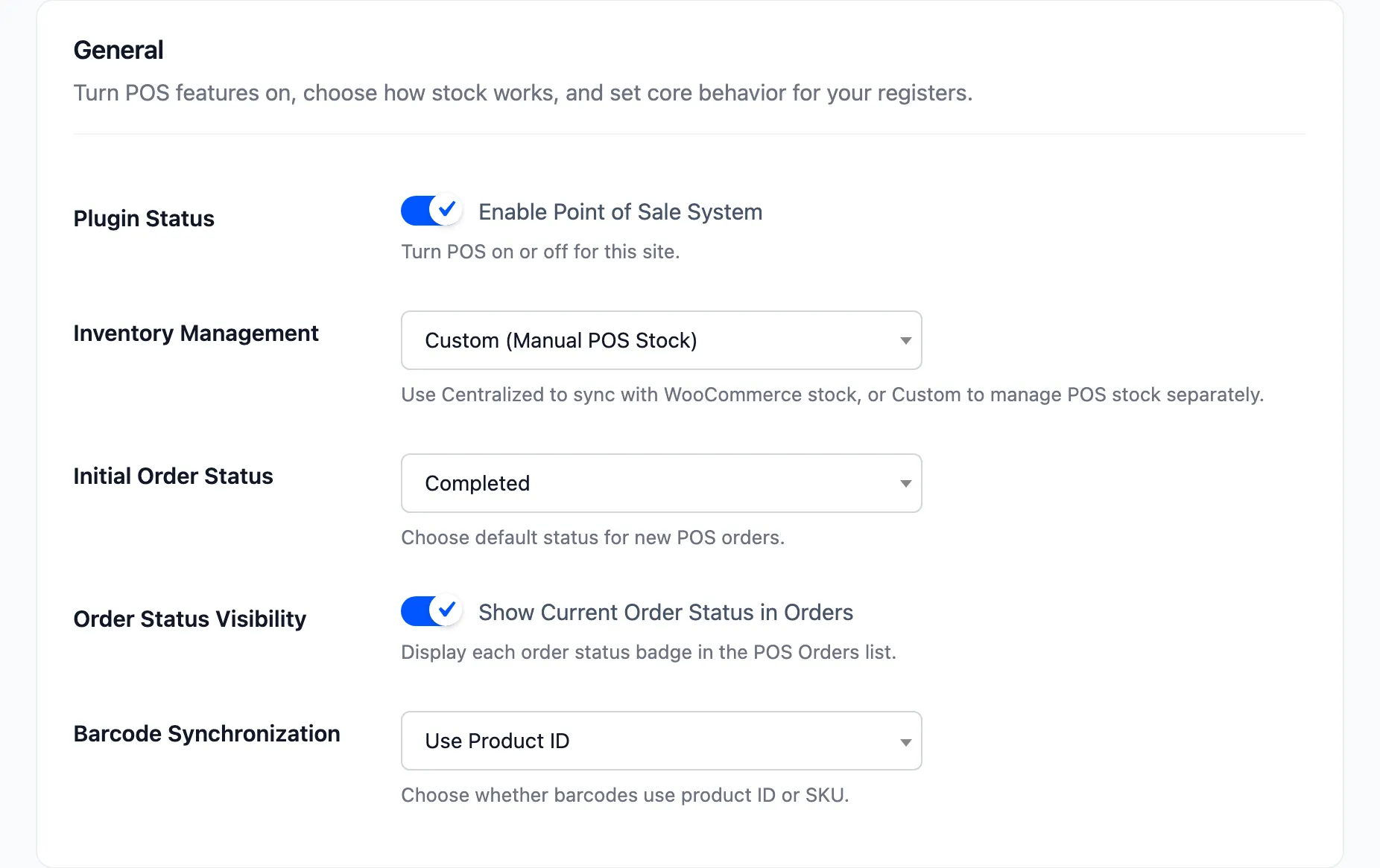 The General section of the MultiPOS configuration tab