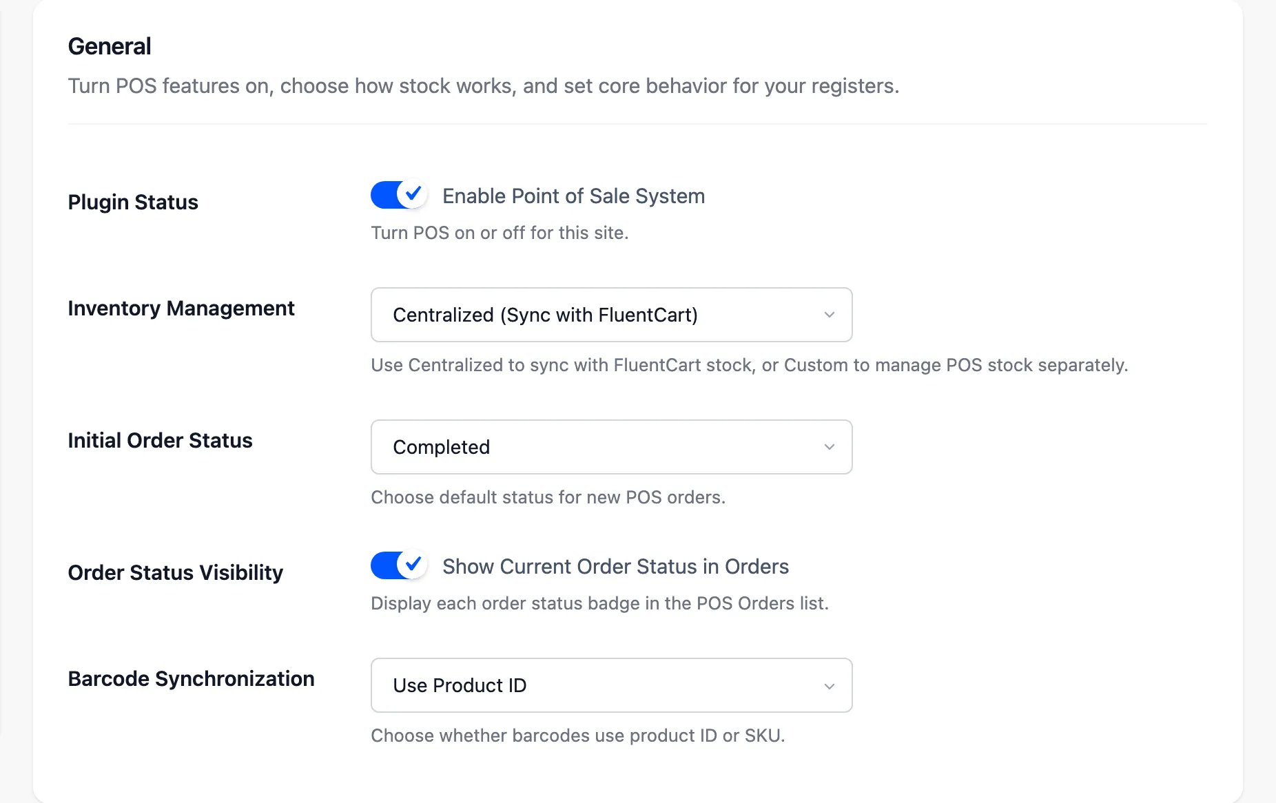 The General section of the MultiPOS configuration tab