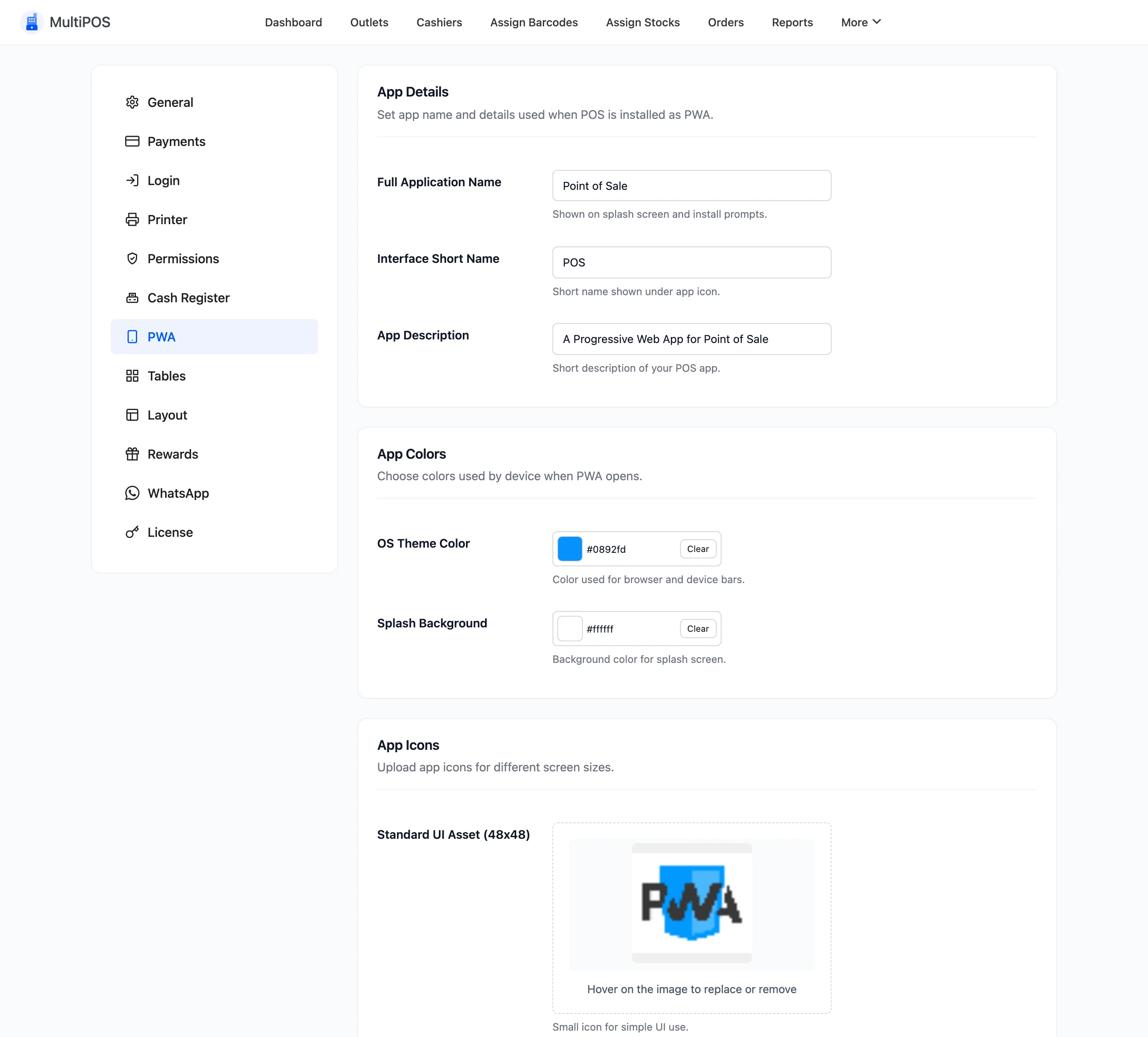 The App Details section of the PWA configuration tab