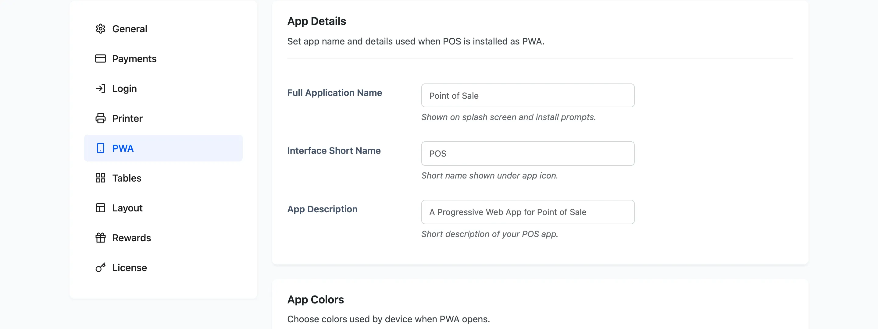 The App Details section of the PWA configuration tab