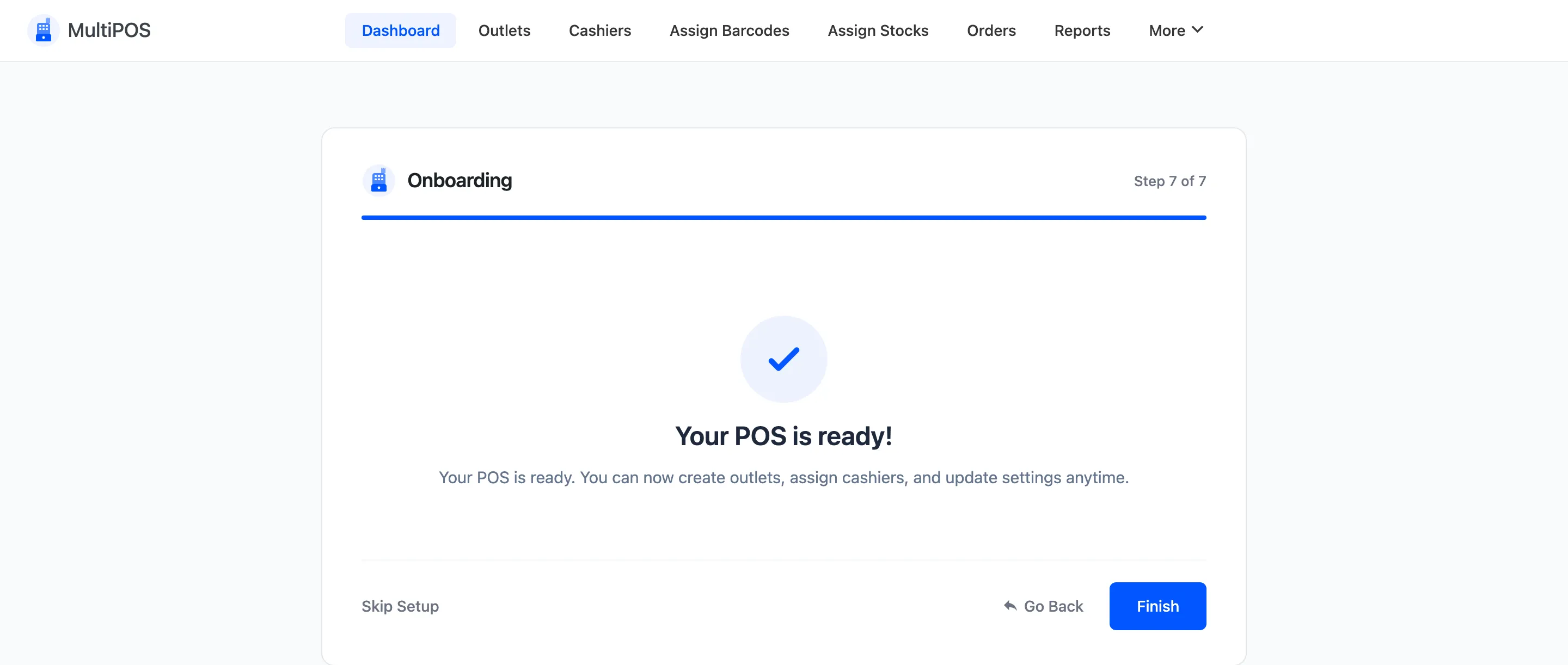 The Ready step of the setup wizard confirming the POS is set up