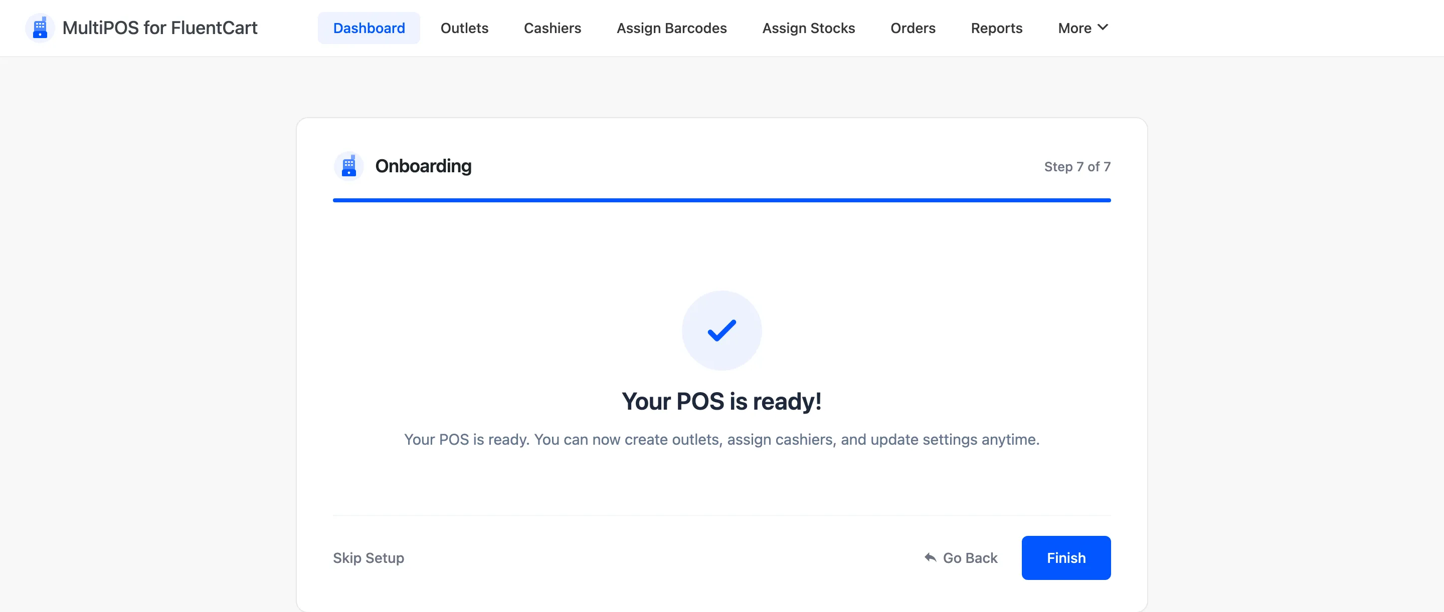 The Ready step of the setup wizard confirming the POS is set up