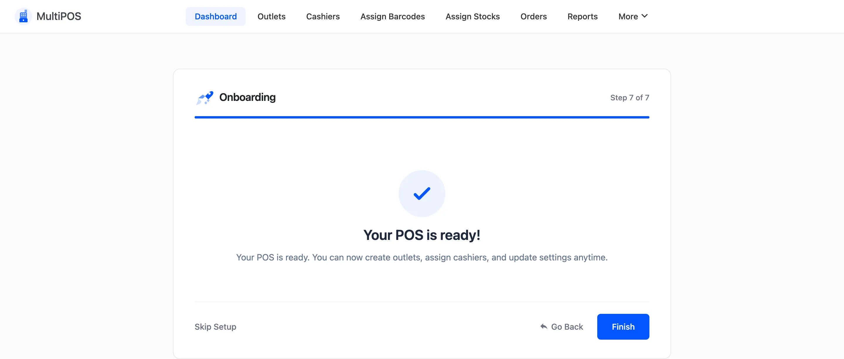 The Ready step of the setup wizard confirming the POS is set up