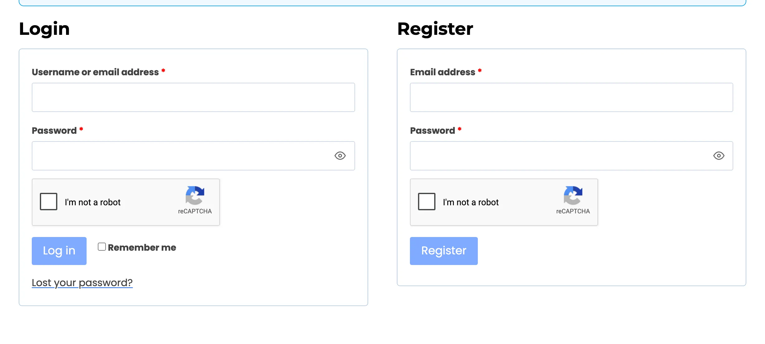 Google reCAPTCHA v2 on the My Account forms