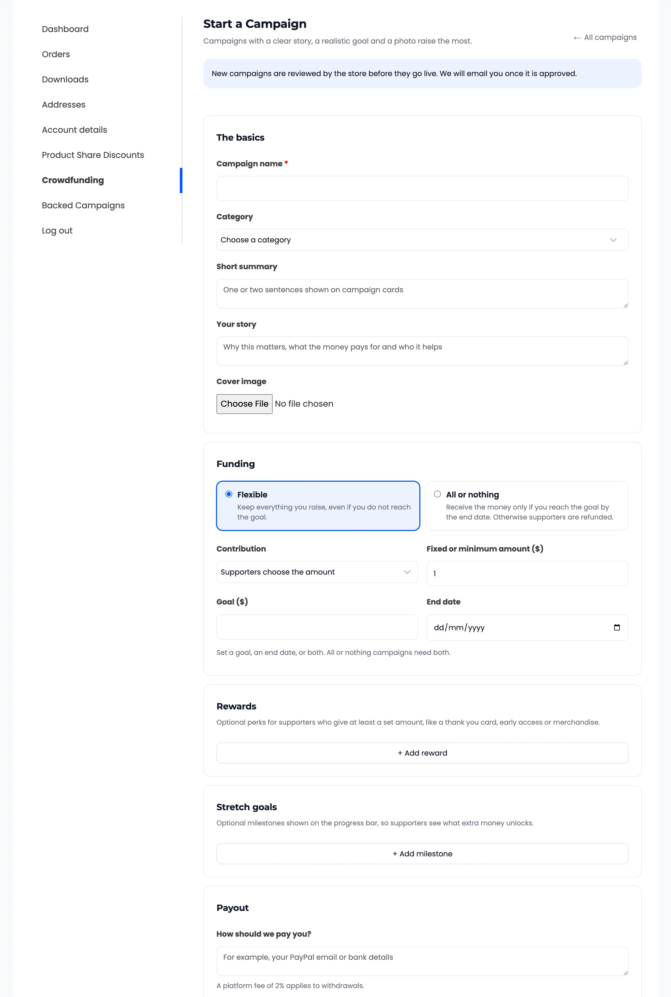 The Start a Campaign form
