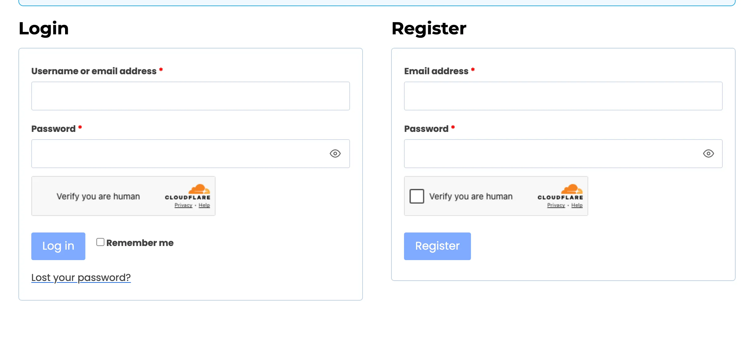 Cloudflare Turnstile on the My Account forms