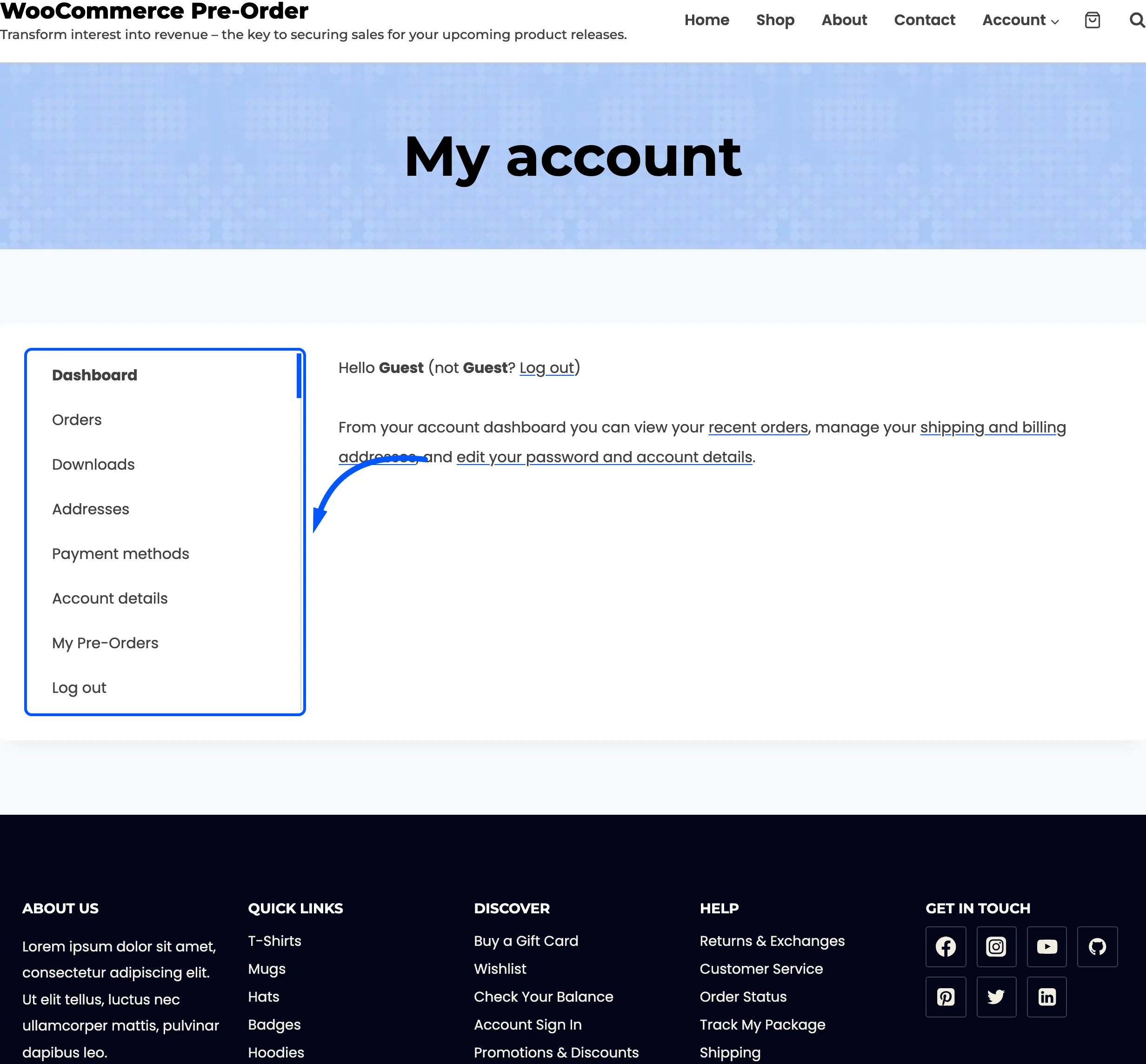 The My Pre-Orders entry in the account navigation