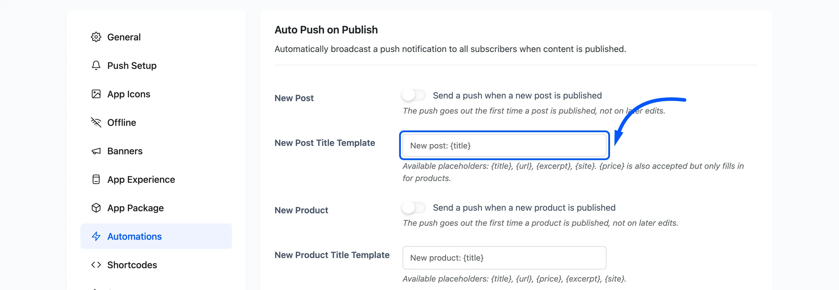 The New Post Title Template field