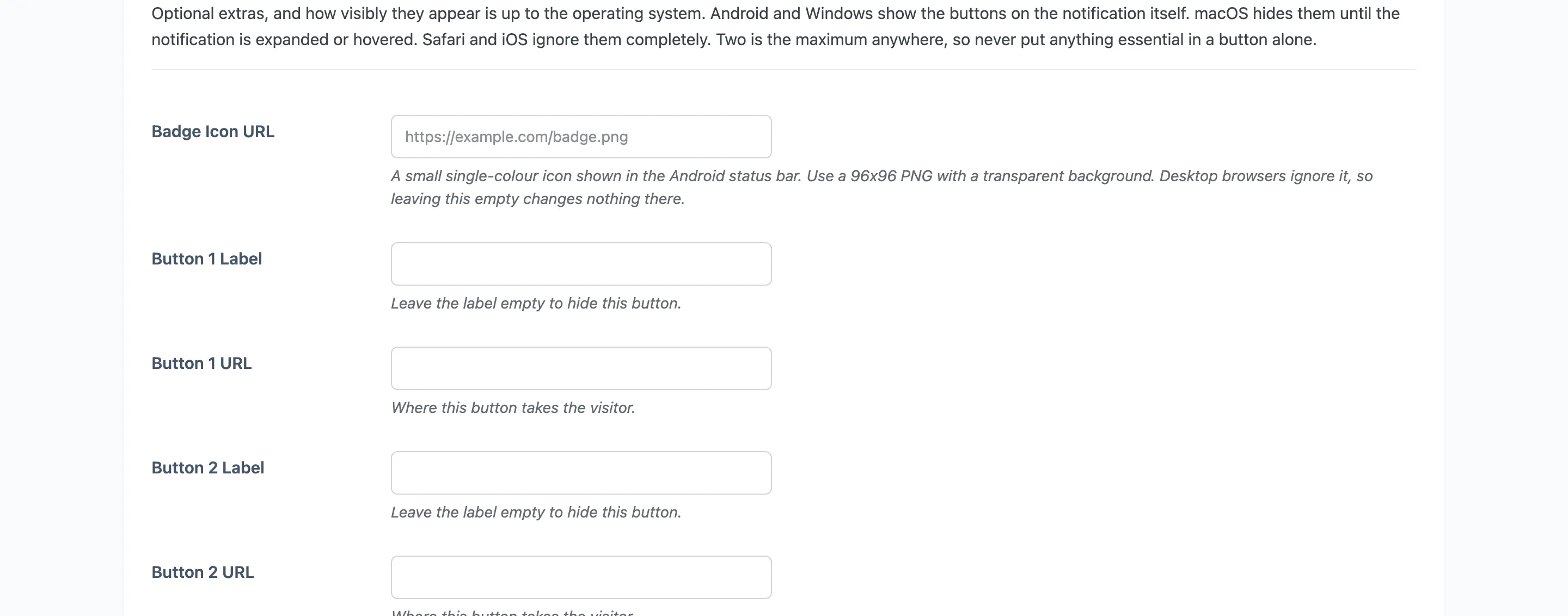 The Buttons and Badge fields
