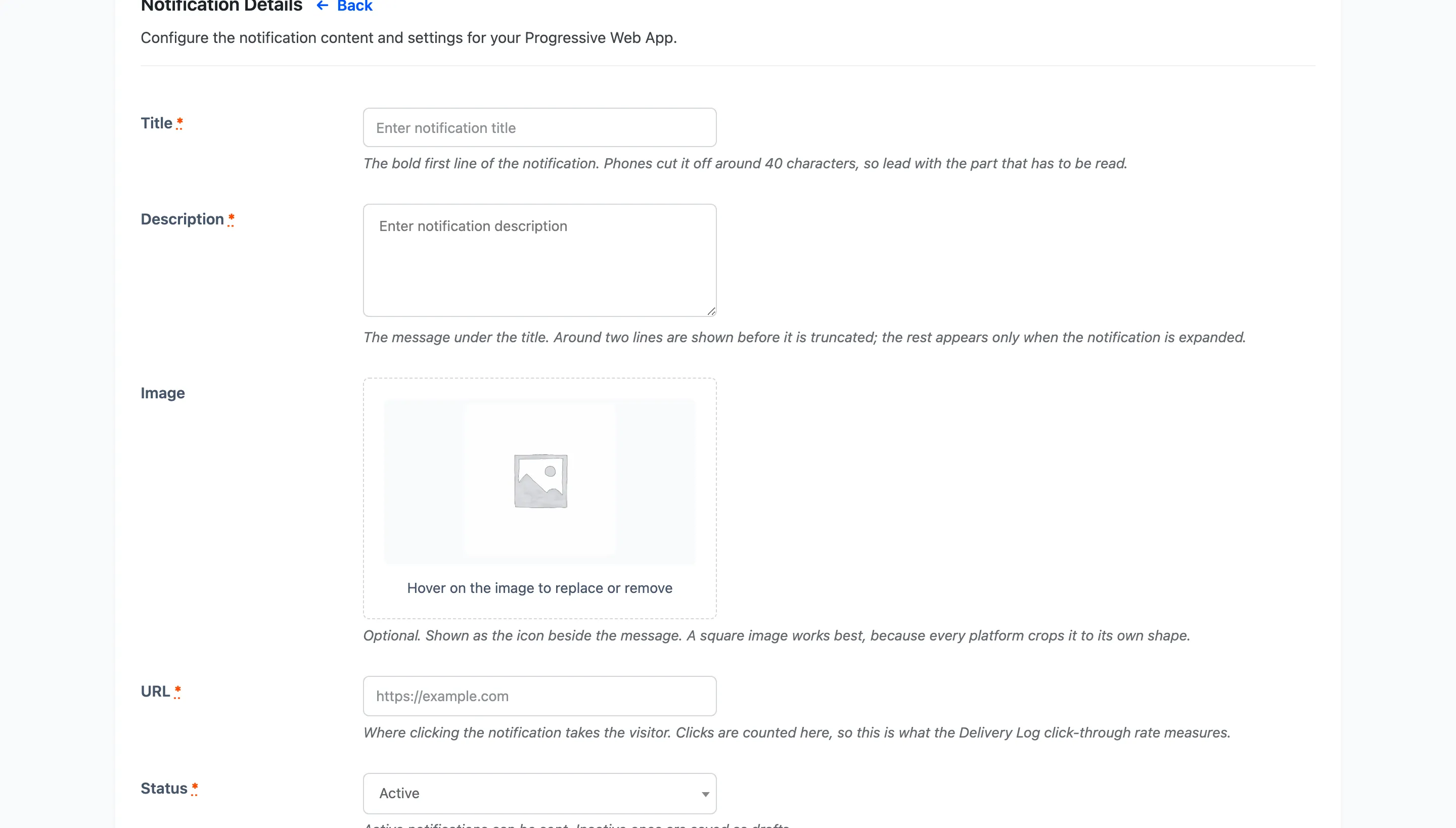 The Notification Details fields