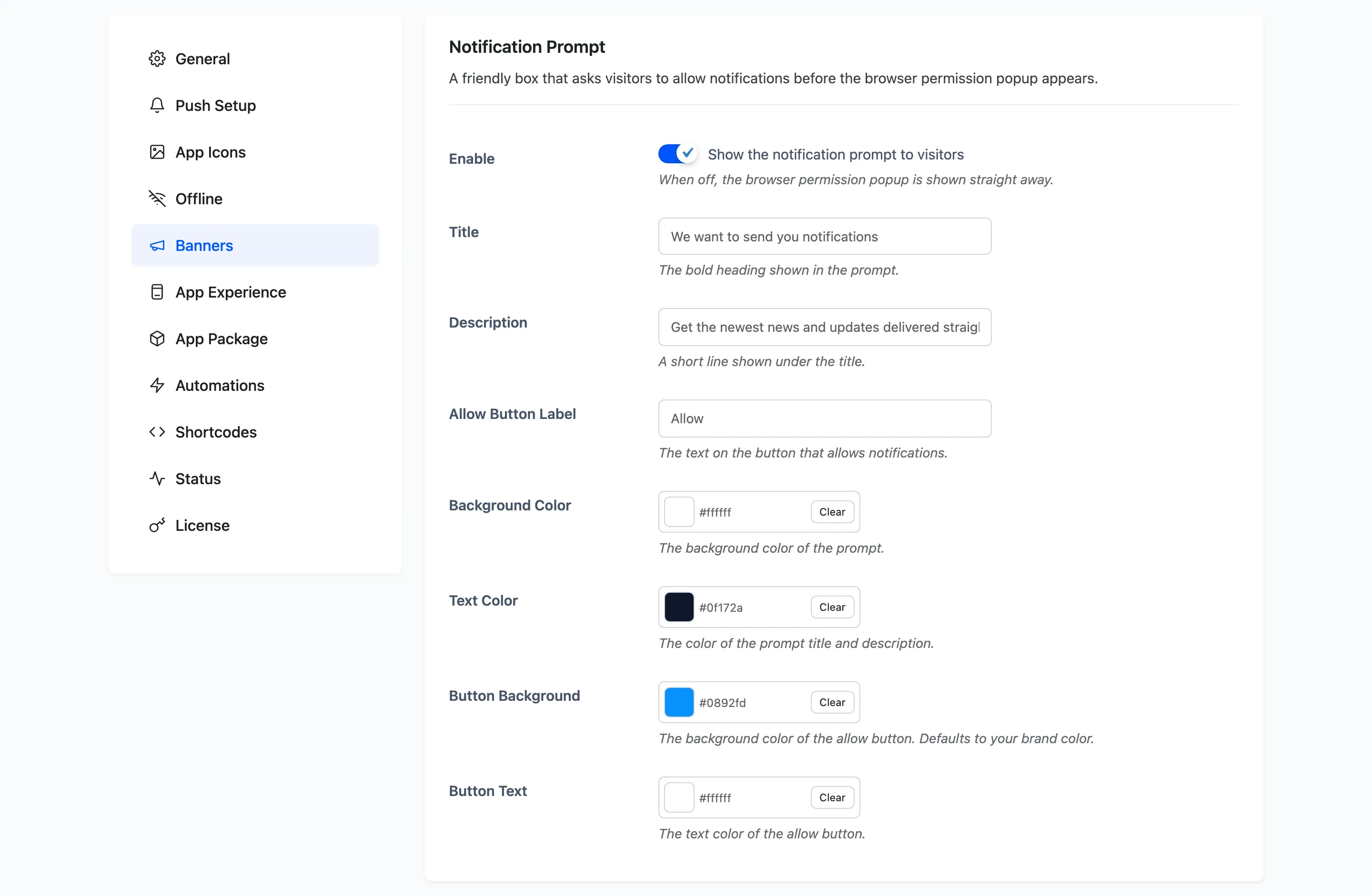 The Notification Prompt section