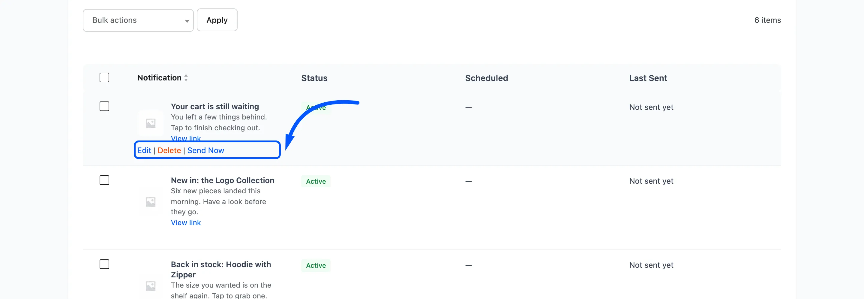 The row actions revealed by hovering a row