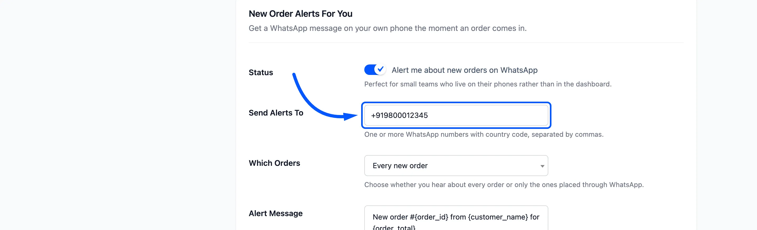The Send Alerts To field boxed on the Notifications tab