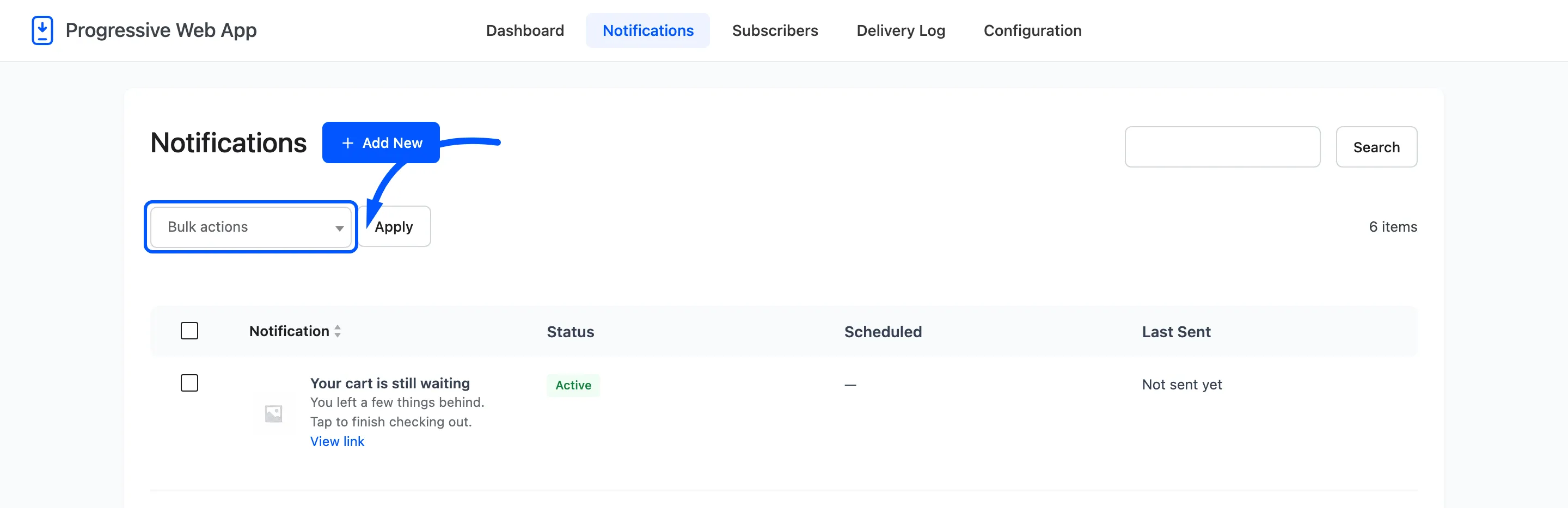 The bulk actions dropdown