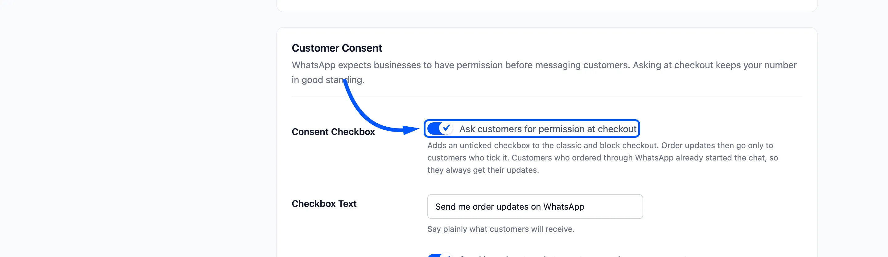 The Consent Checkbox boxed in the Customer Consent section