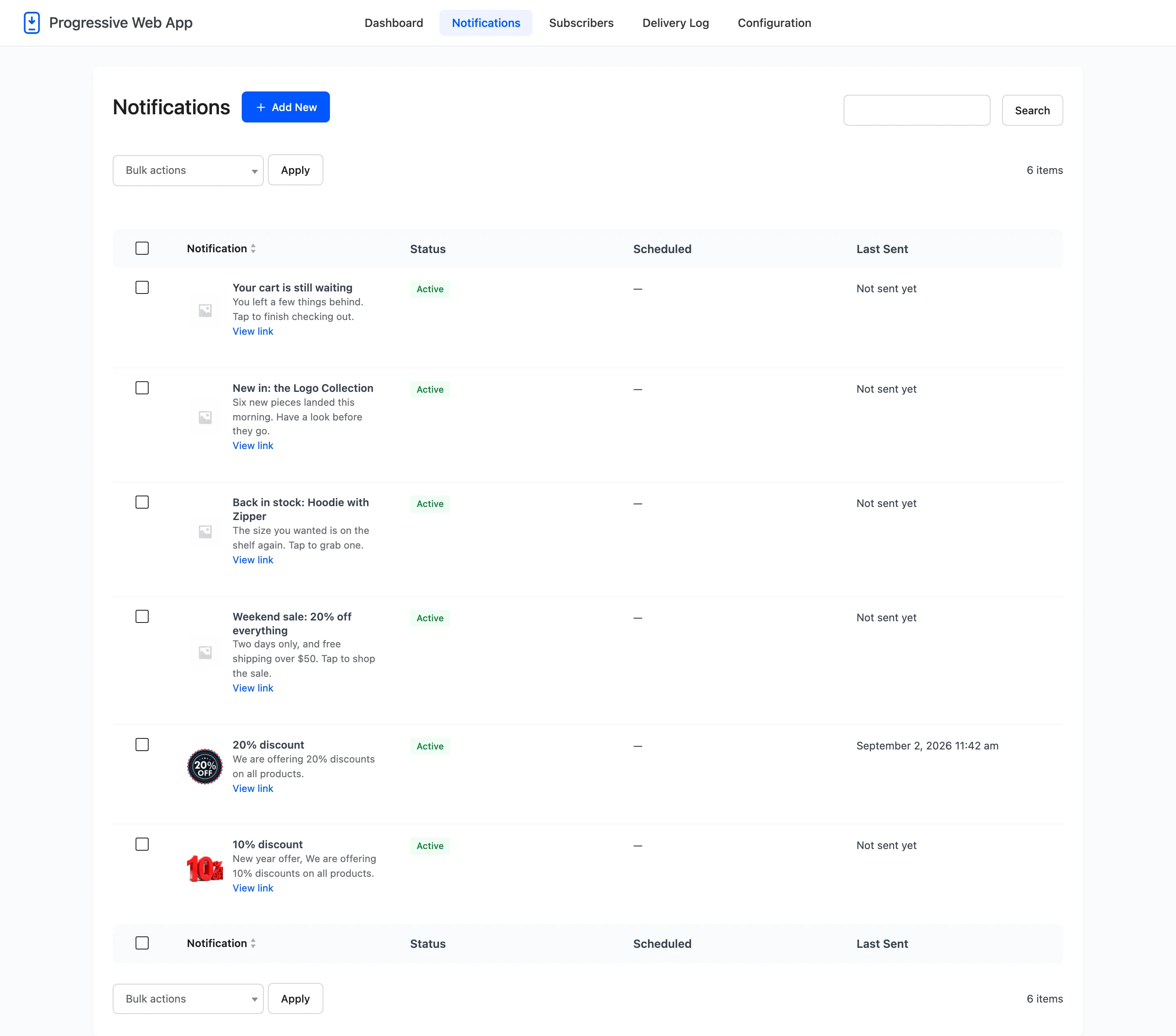 The Notifications screen