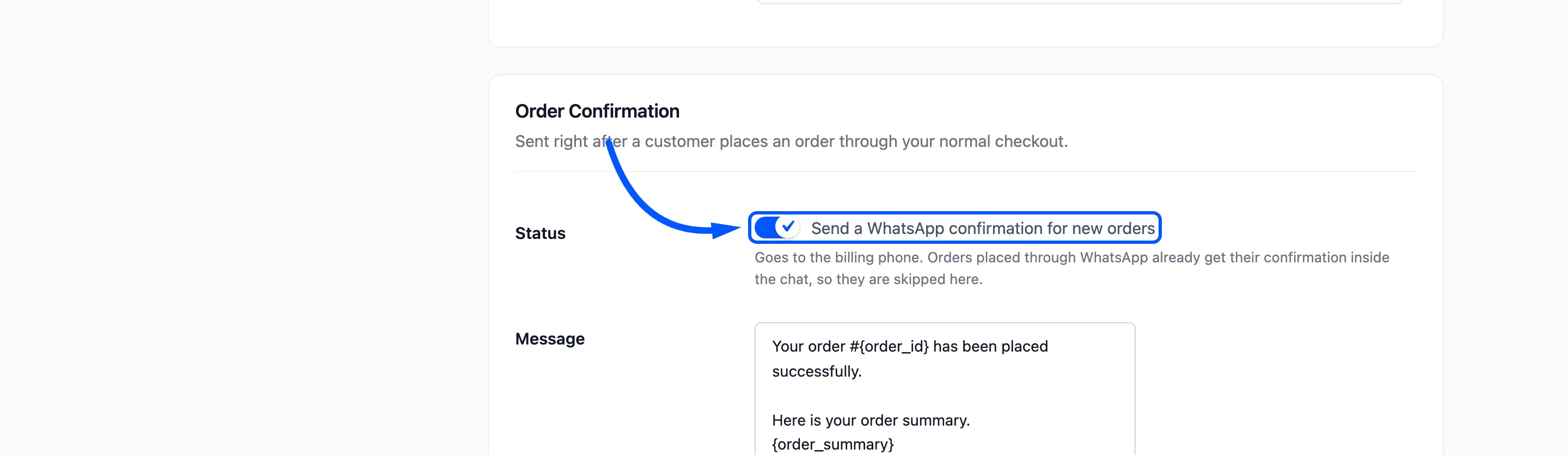 The Order Confirmation checkbox boxed on the Notifications tab