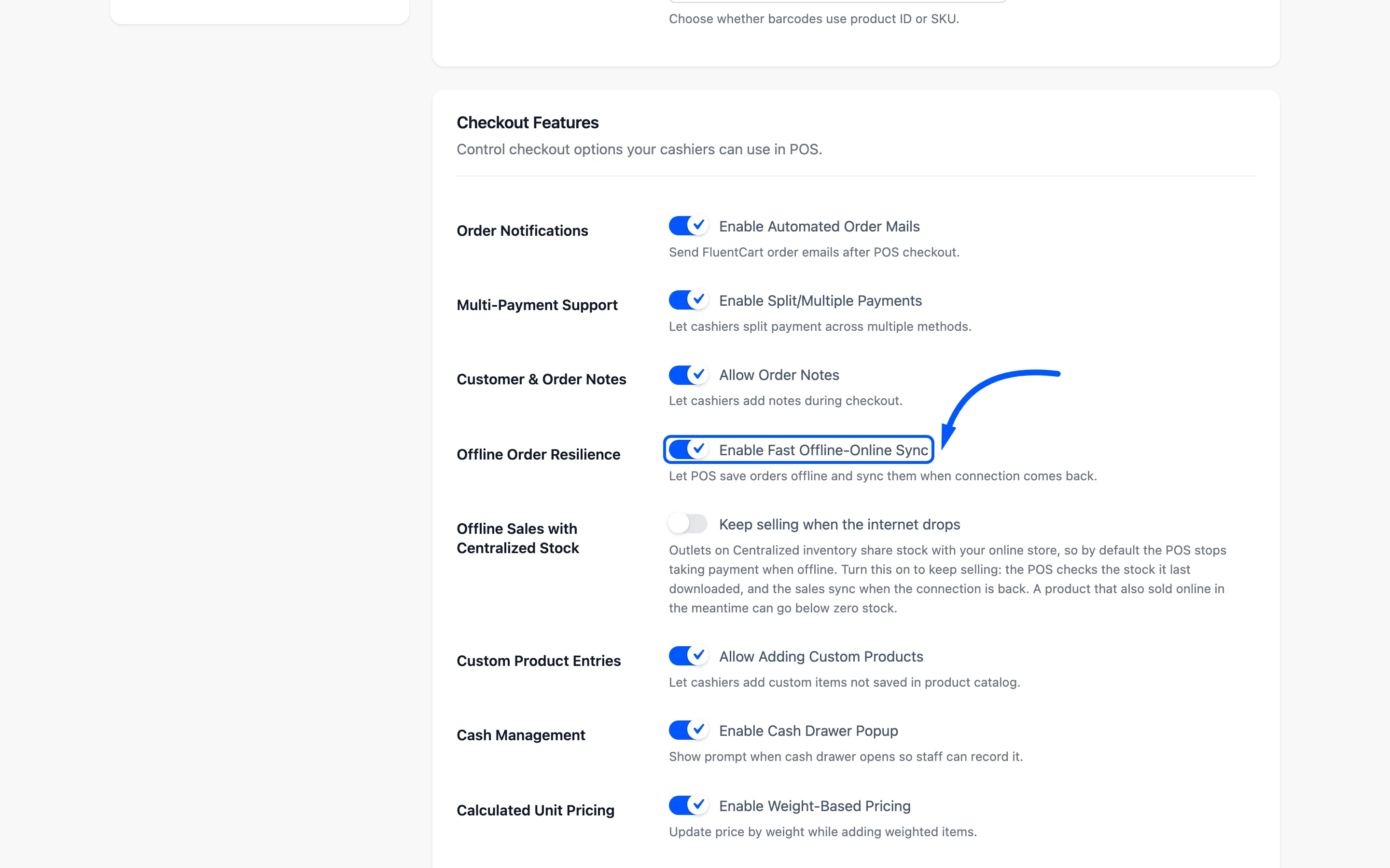The Enable Fast Offline-Online Sync checkbox on the General tab